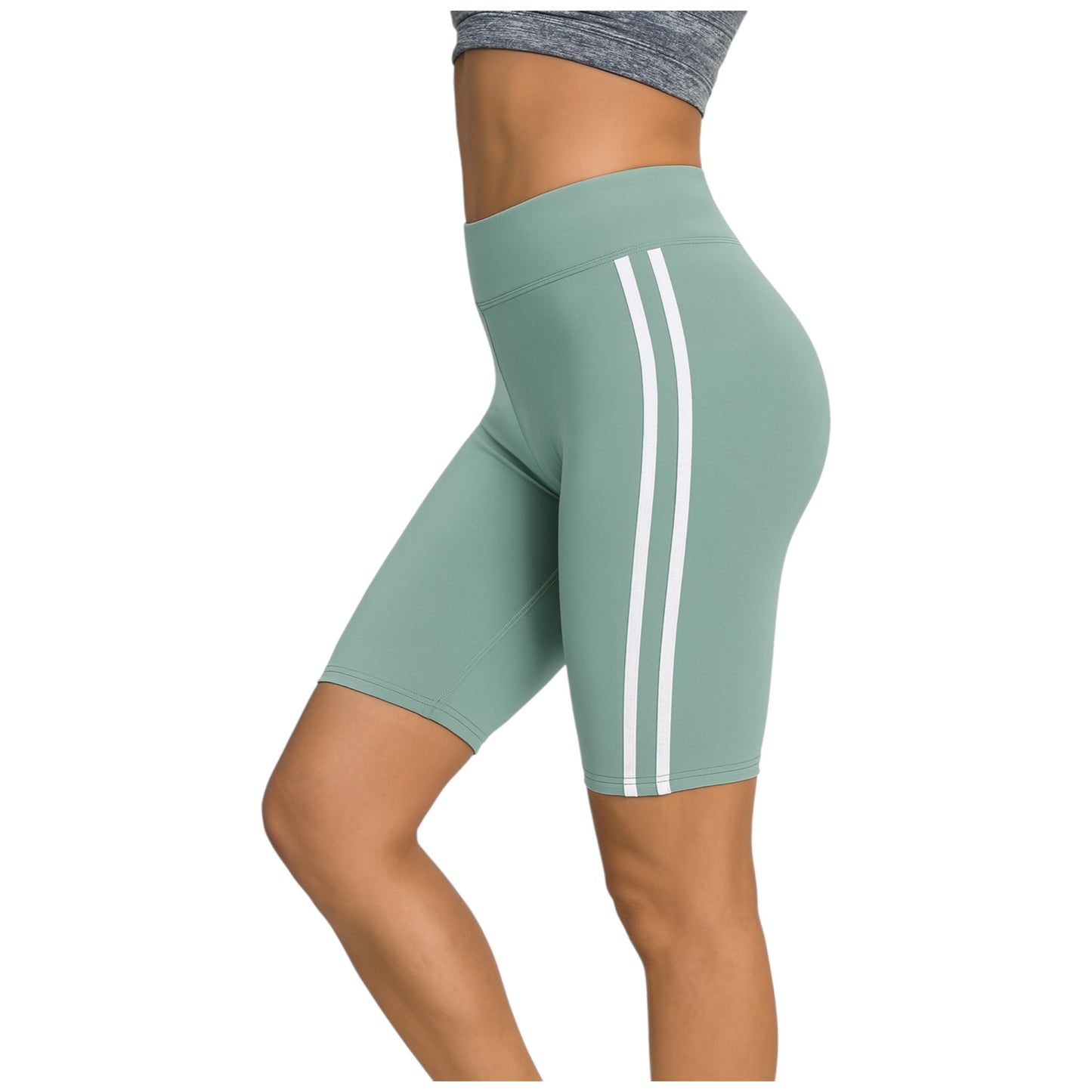 Ladies high-waisted cycling shorts – striped side panel in Mint