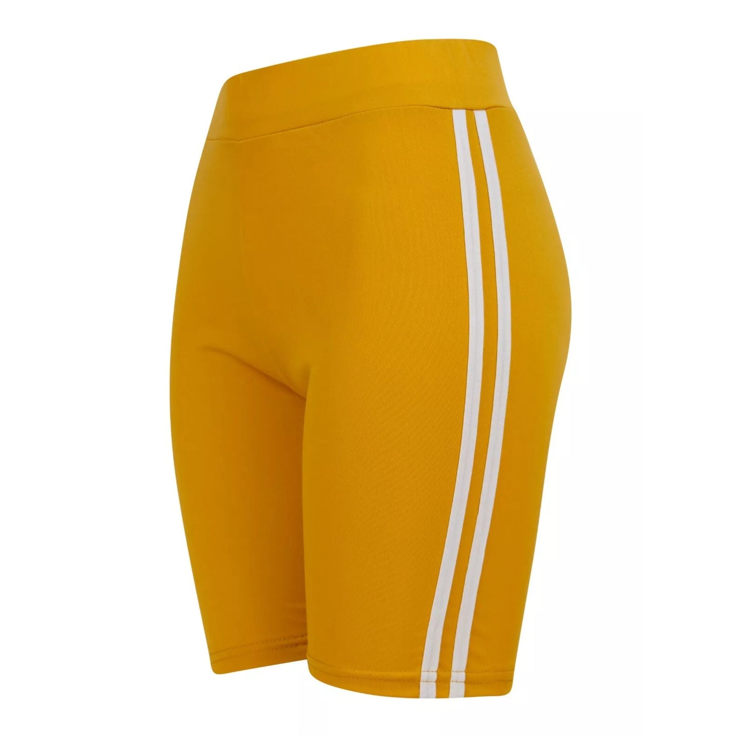 Ladies high-waisted cycling shorts – striped side panel in Mustard