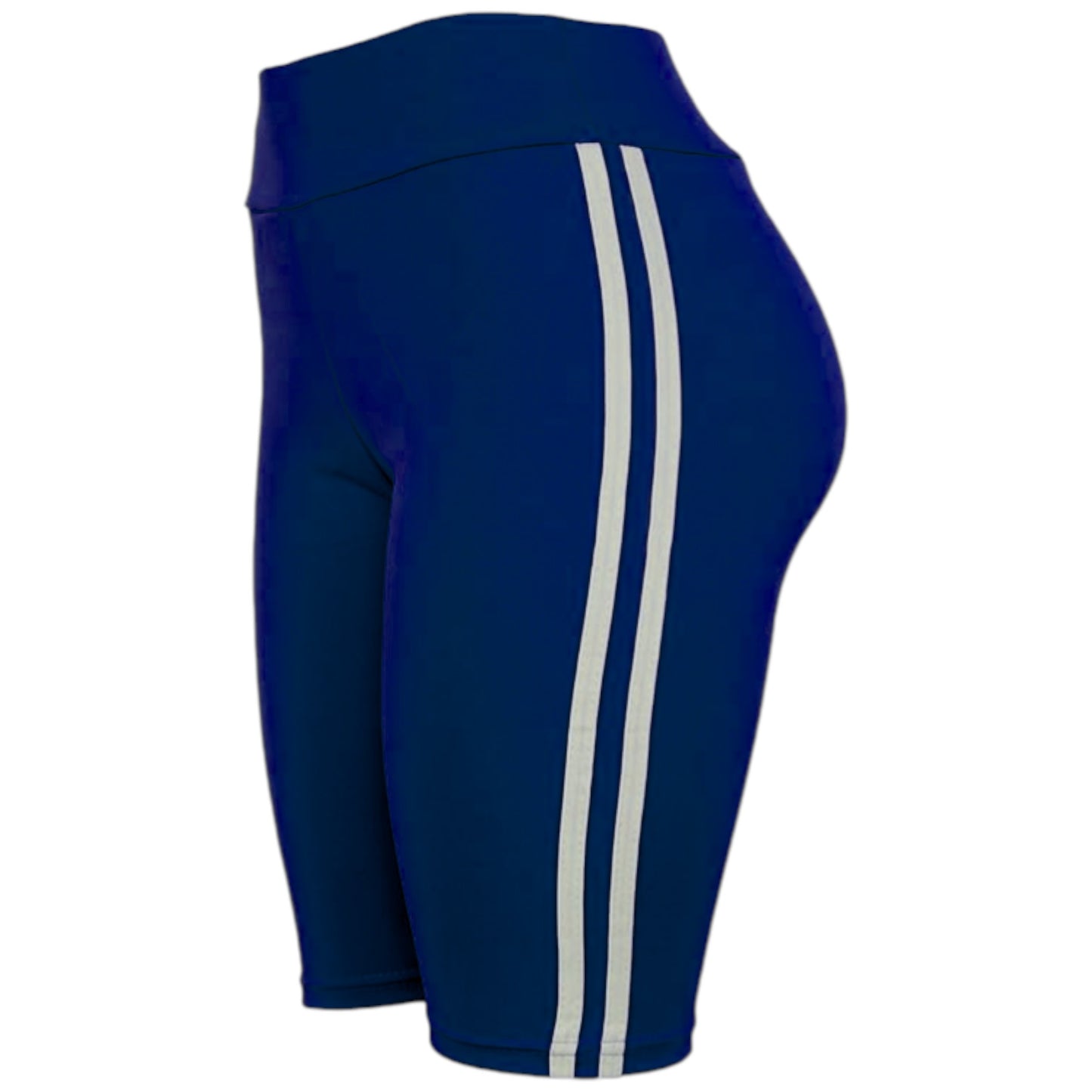 Ladies high-waisted cycling shorts – striped side panel in Navy