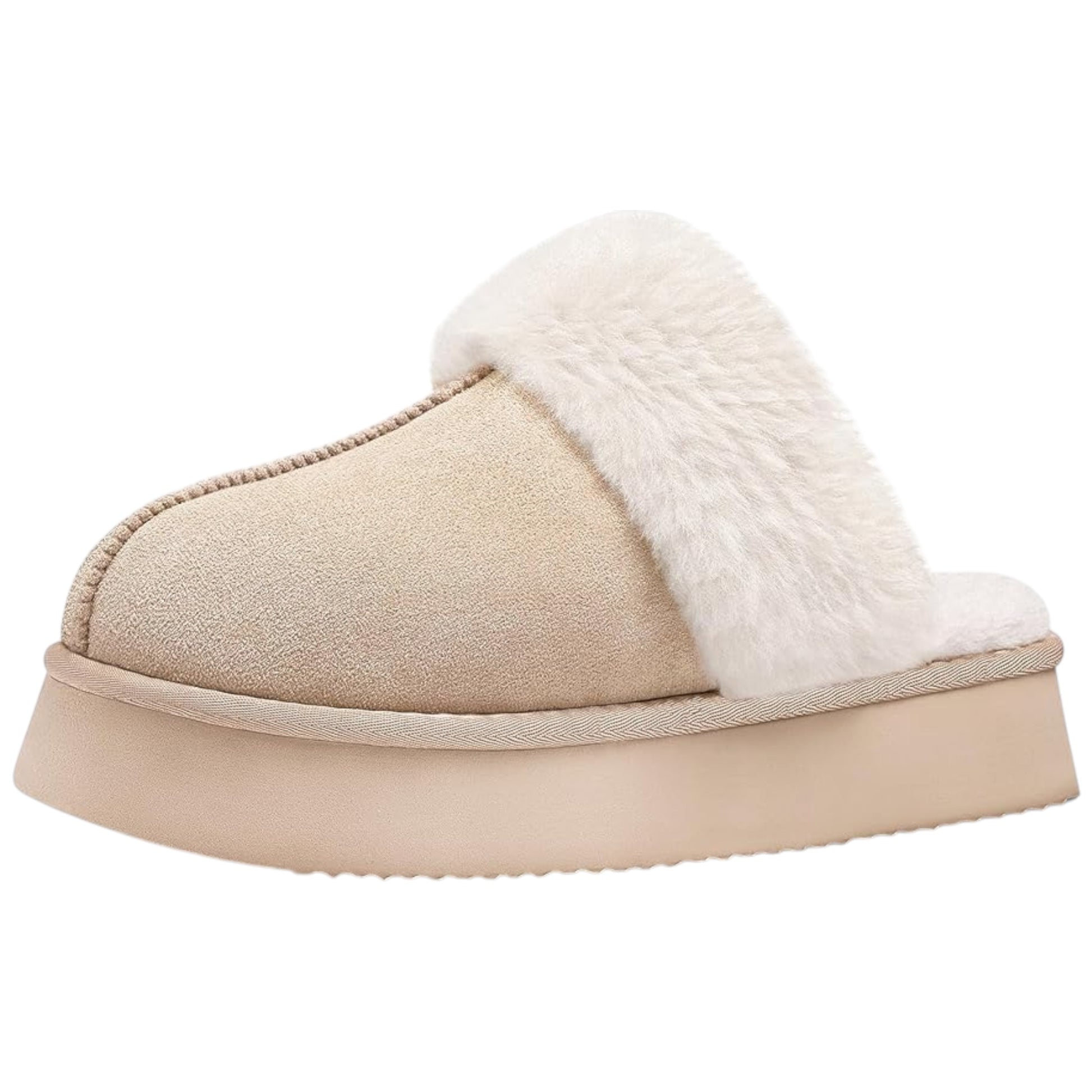 Ladies supersoft snugg boot slippers in beige with faux fur lining, warm cozy indoor slip-on footwear for comfort and style for indoor and outdoor