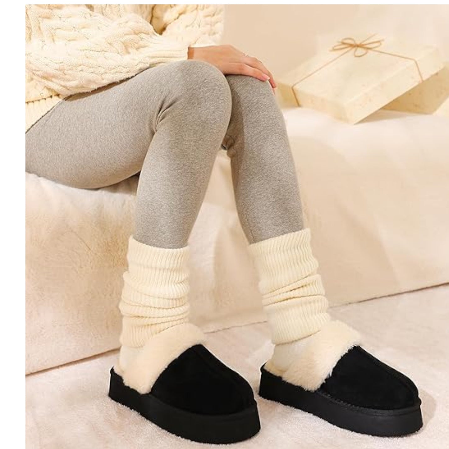 Ladies supersoft snugg boot slippers in black with faux fur lining, warm cozy indoor slip-on footwear for comfort and style for indoor and outdoor
