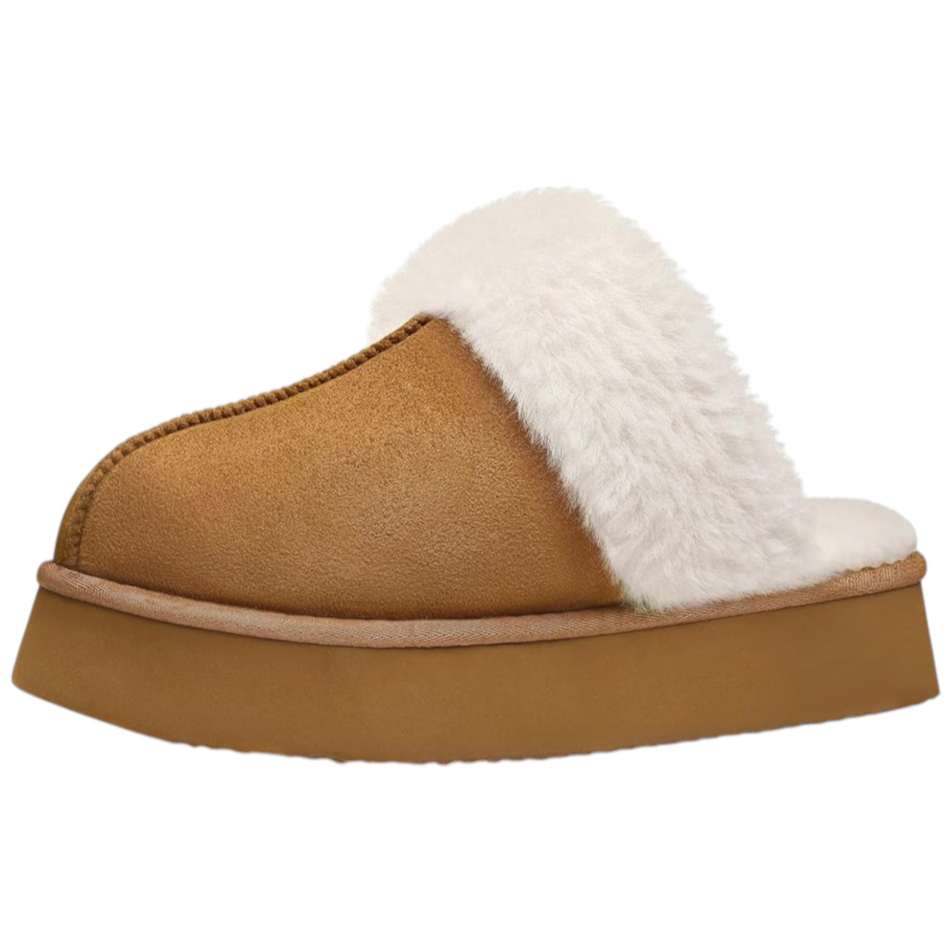 Ladies supersoft snugg boot slippers in chestnut brown with faux fur lining, warm cozy indoor slip-on footwear for comfort and style for indoor and outdoor