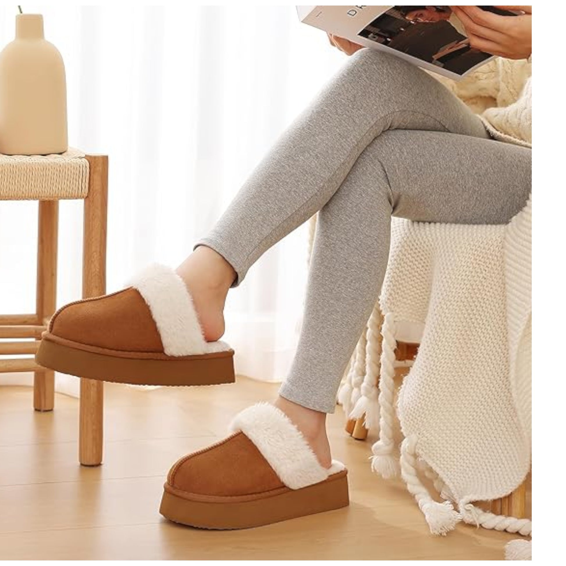 Ladies supersoft snugg boot slippers in chestnut brown with faux fur lining, warm cozy indoor slip-on footwear for comfort and style for indoor and outdoor