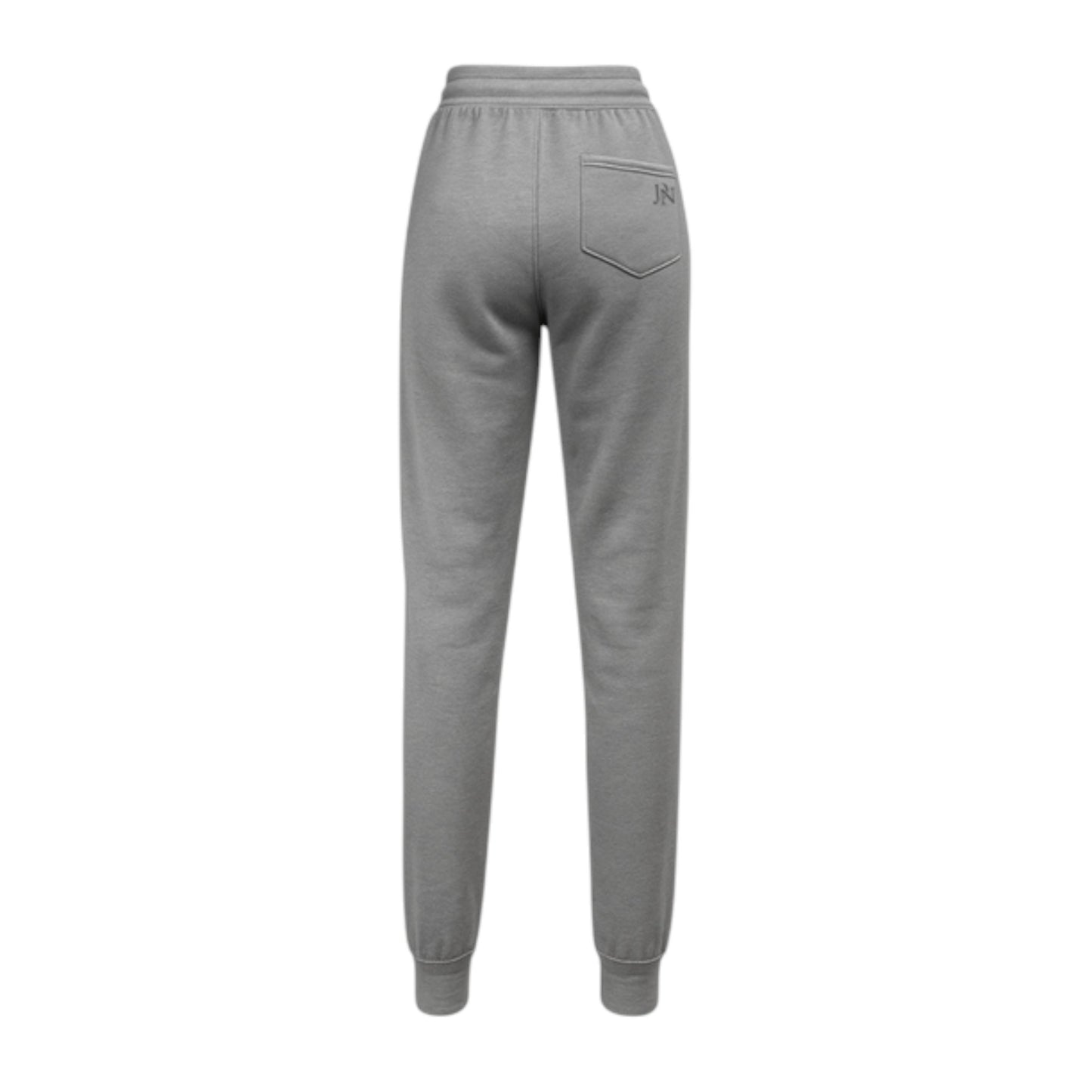 Women’s grey high-waisted joggers with drawstring waist and cuffed ankles – soft loungewear trousers