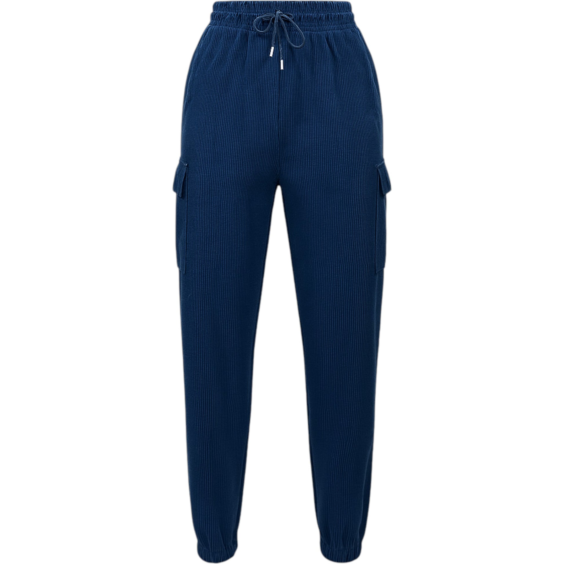 Ladies navy cord cargo joggers with pockets – casual relaxed fit trousers.