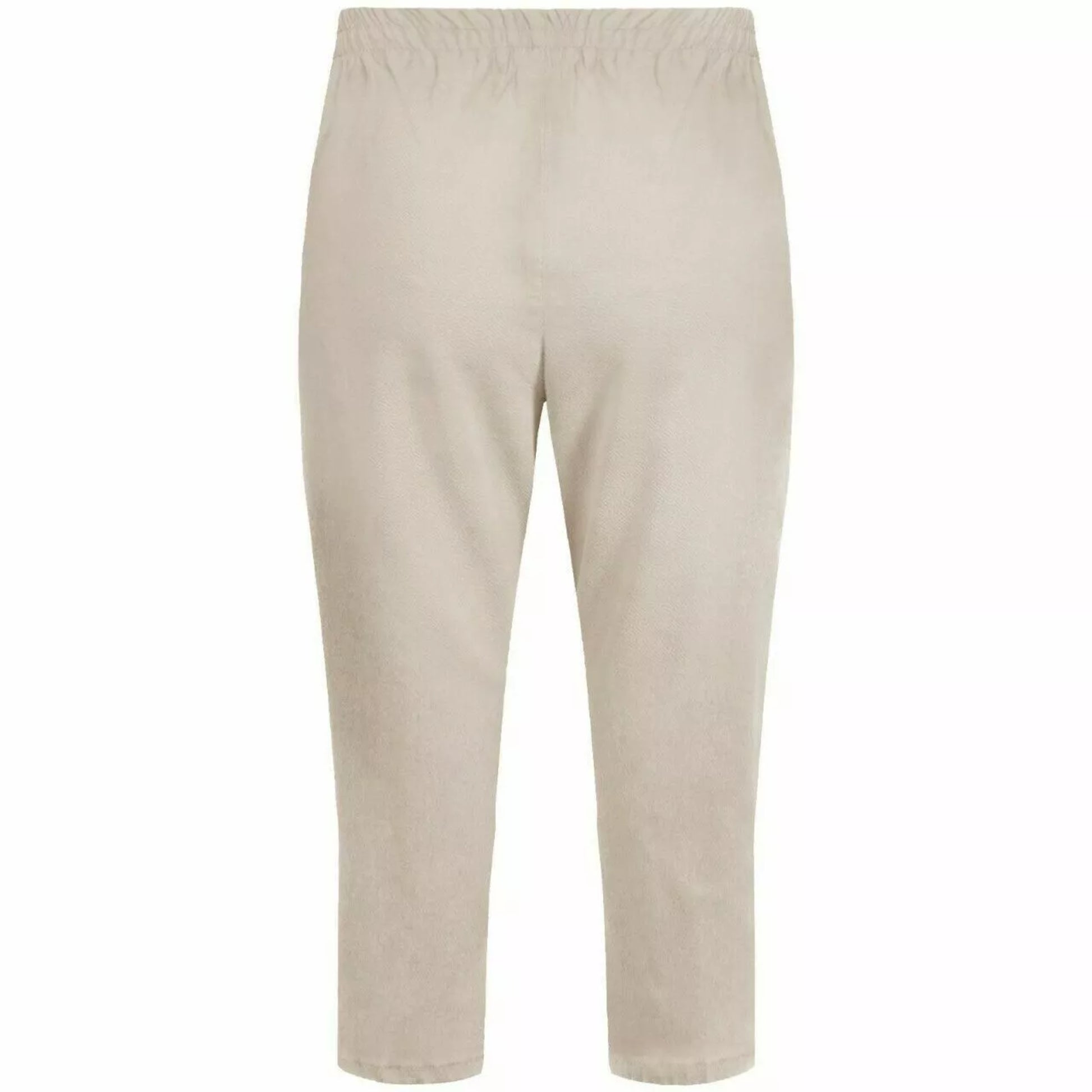 Ladies beige 3/4 cropped trousers with zip pocket and button detail summer fashion
