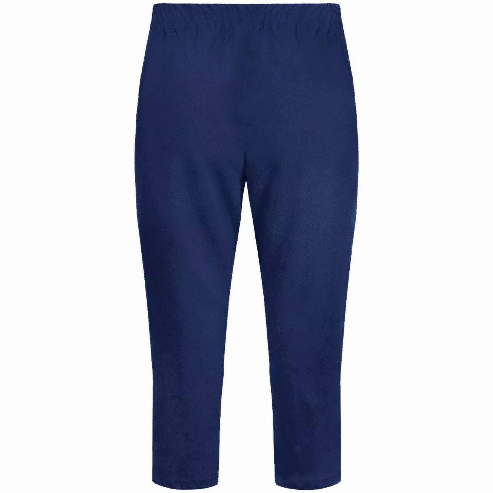 Ladies navy blue 3/4 cropped trousers with zip pocket and button detail summer fashion