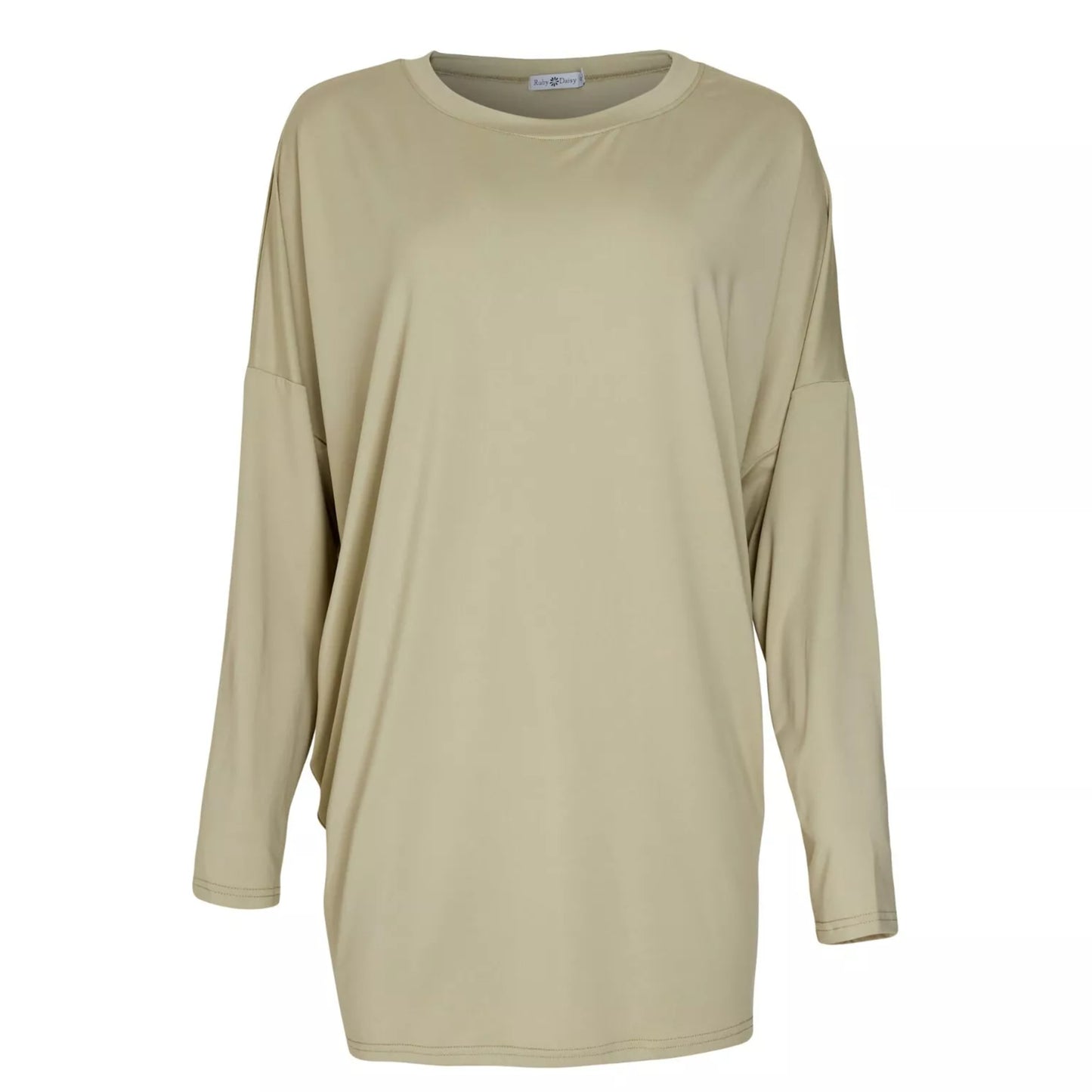 Women’s oversized plain light khaki green top – casual long sleeve shirt