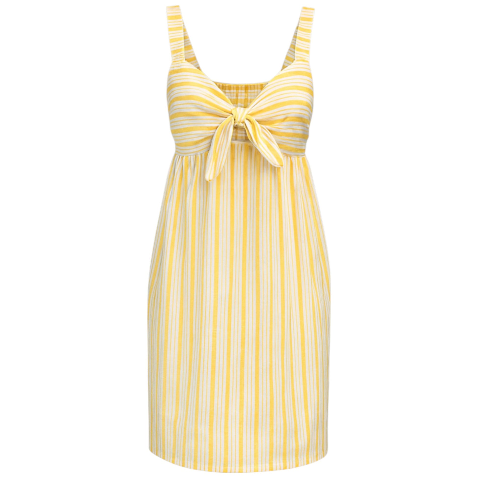 Women's striped sundress with front tie bow and adjustable straps – lightweight summer dress in yellow and white
