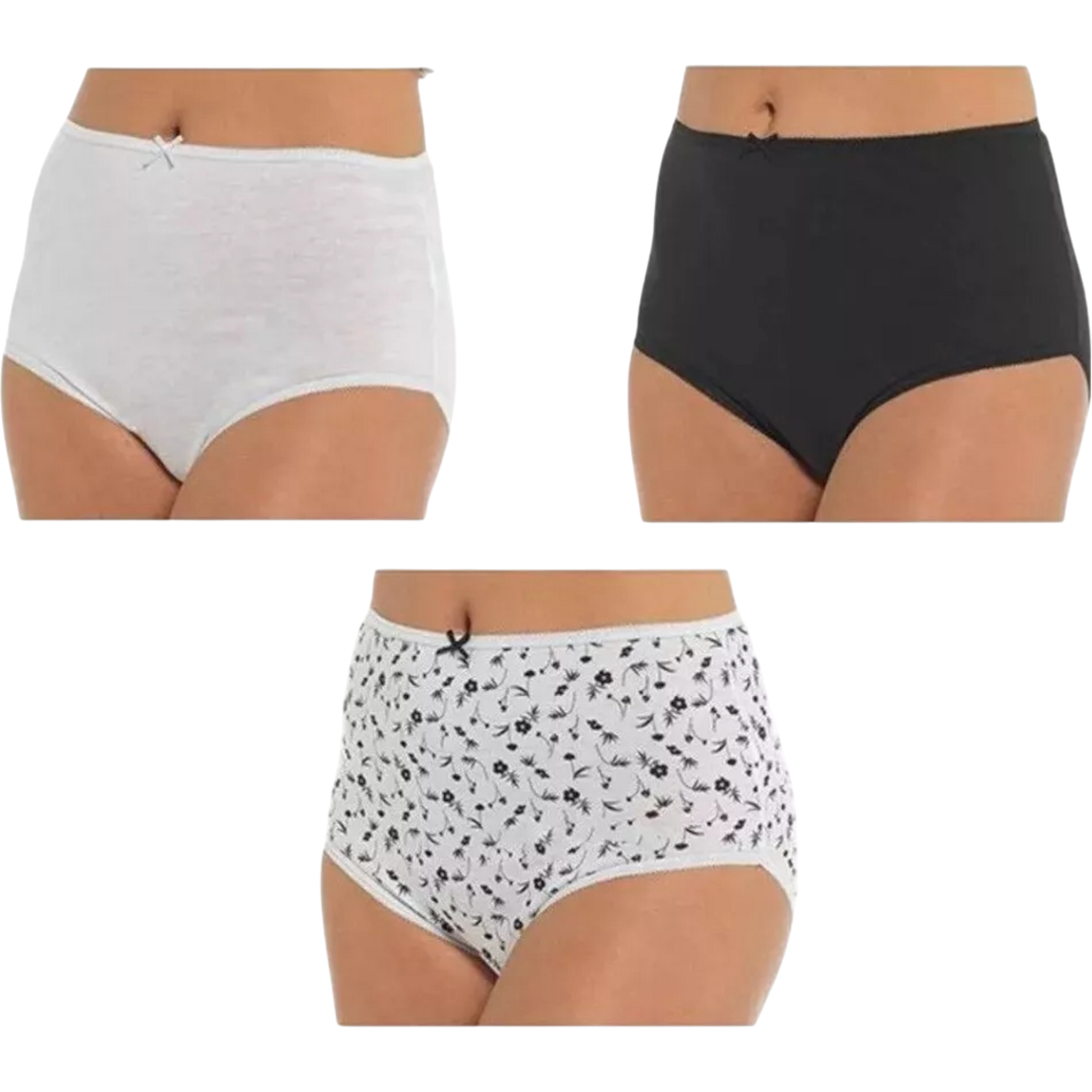 Ladies black cotton blend underwear full brief knickers multipack 3 pack