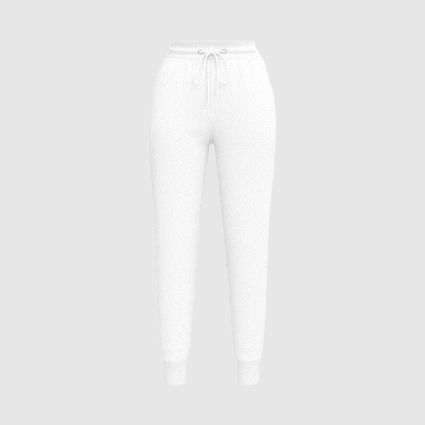 Women’s white high-waisted joggers with drawstring waist and cuffed ankles – soft loungewear