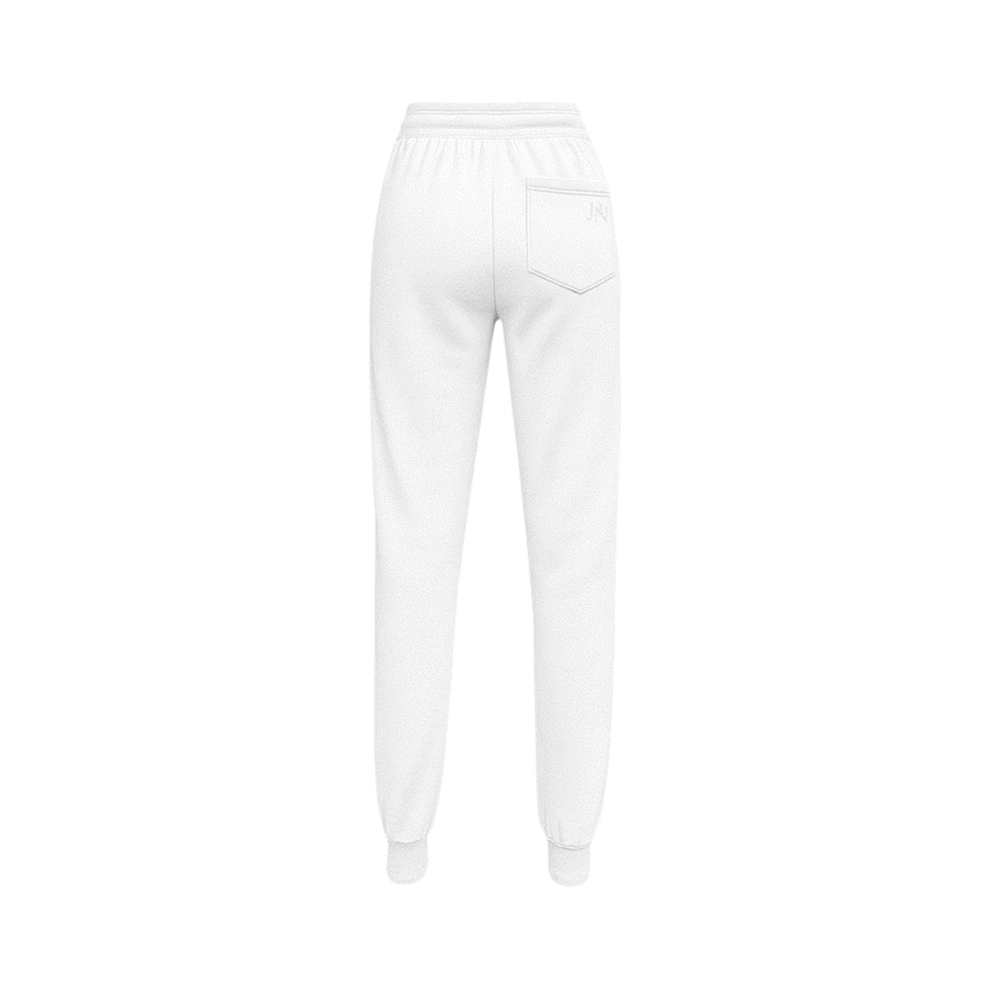 Women’s white high-waisted joggers with drawstring waist and cuffed ankles – soft loungewear