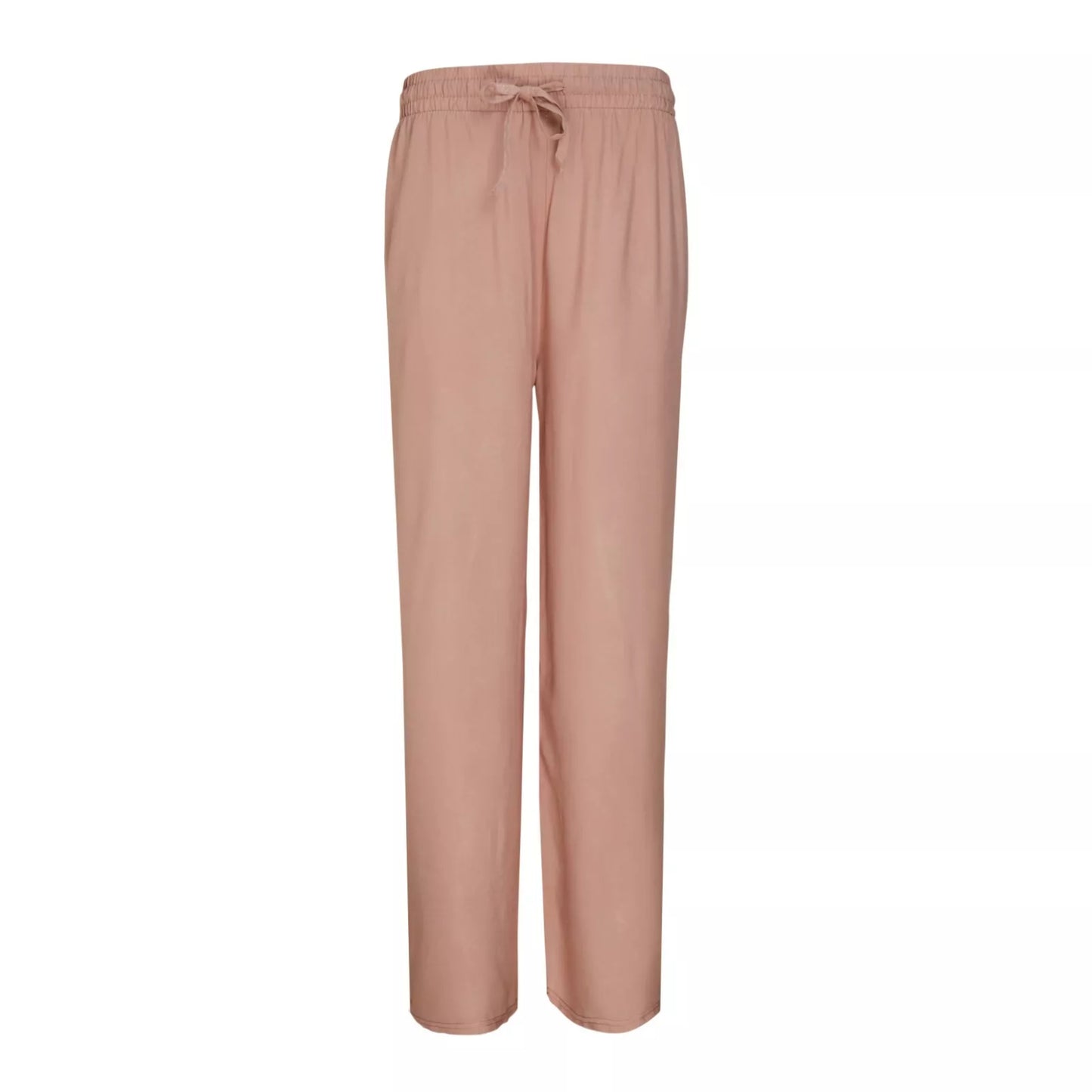 Ladies beige palazzo harem trousers with elastic waistband and drawstring – lightweight wide leg summer pants
