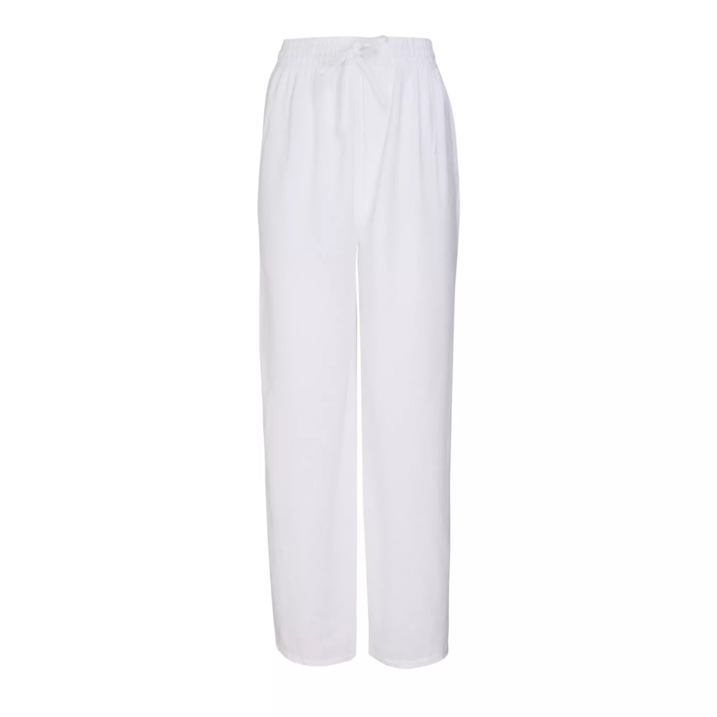 Ladies white palazzo harem trousers with elastic waistband and drawstring – lightweight wide leg summer pants