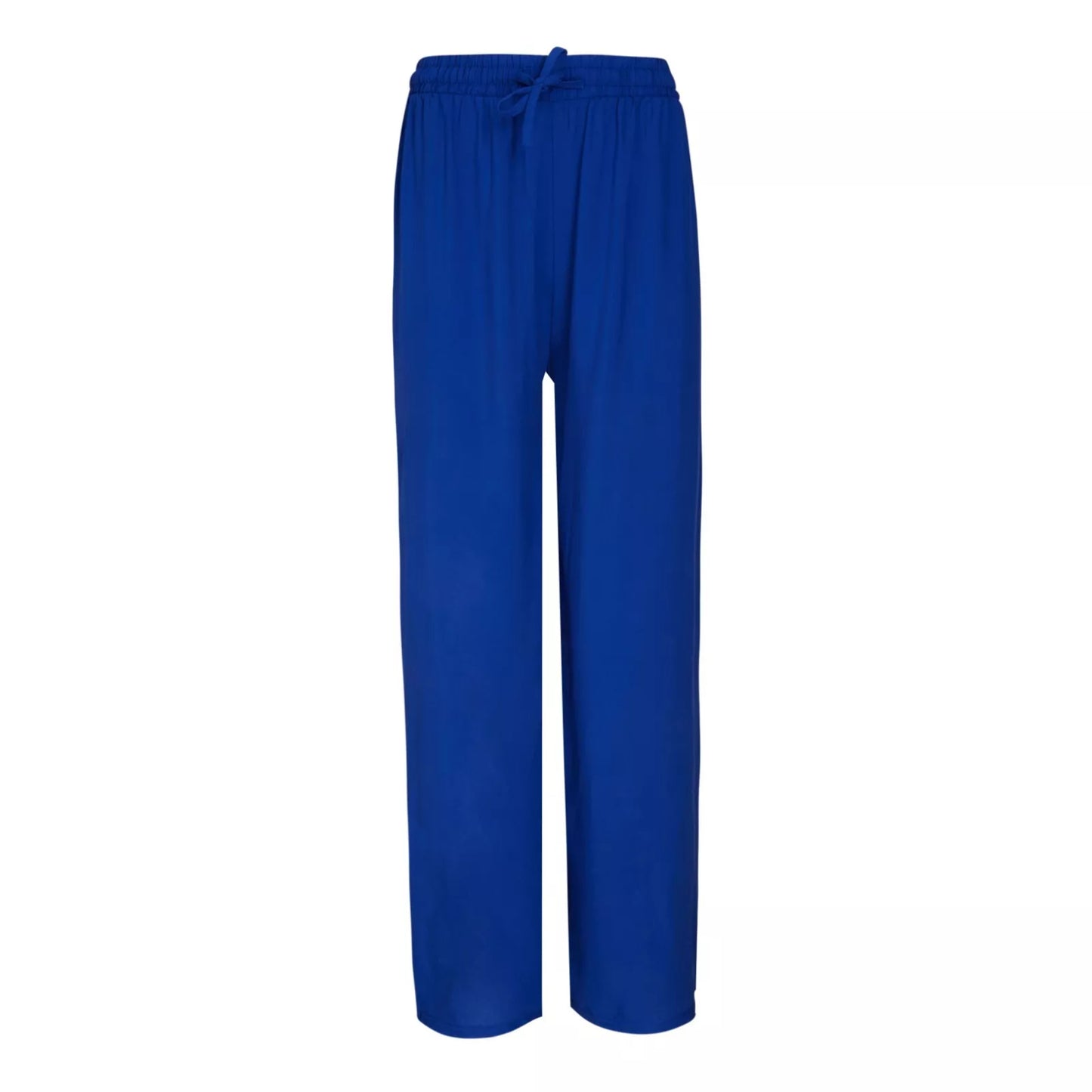 Ladies royal blue palazzo harem trousers with elastic waistband and drawstring – lightweight wide leg summer pants