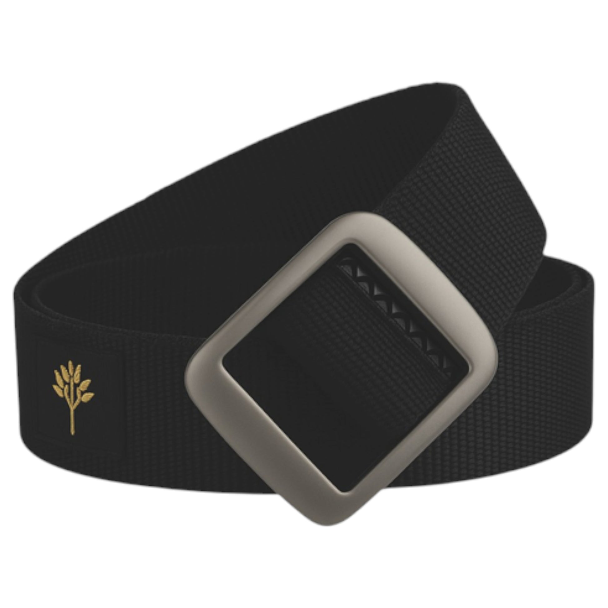 Mens black ratchet buckle belt with metal square buckle