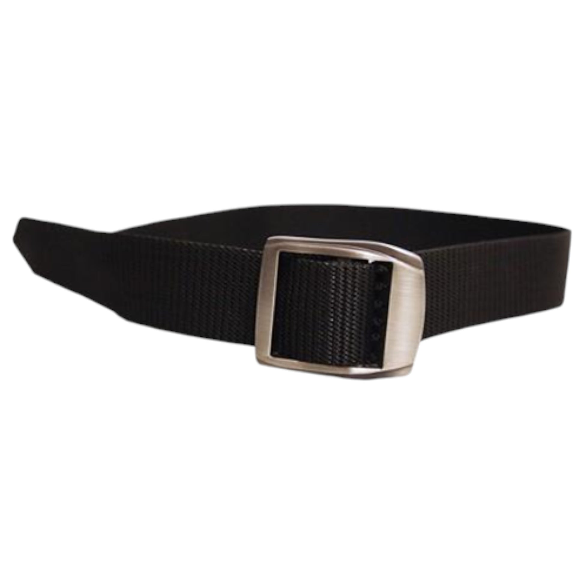 Mens black ratchet buckle belt with metal square buckle