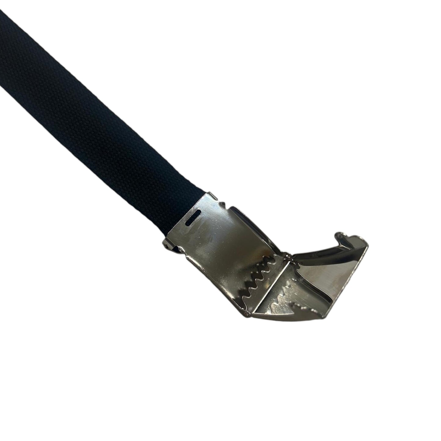 Nicky Adams black ratchet buckle belt with silver buckle