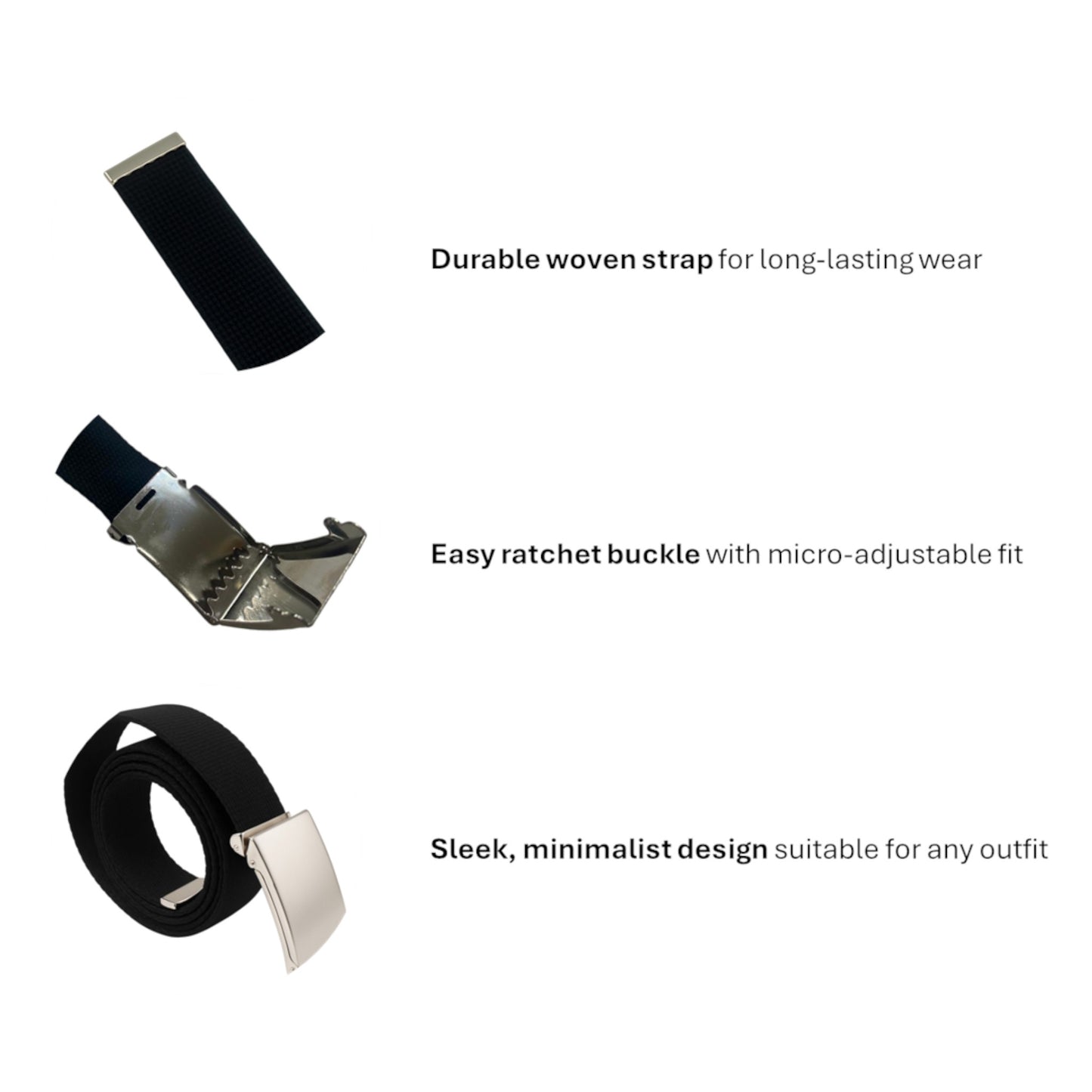 Nicky Adams black or navy ratchet buckle belt with silver buckle