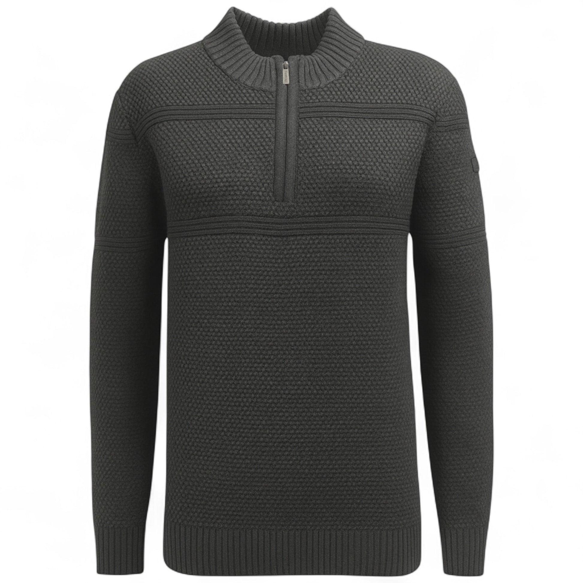Firetrap men’s ¼ zip jumper in charcoal grey – textured knit funnel neck sweater
