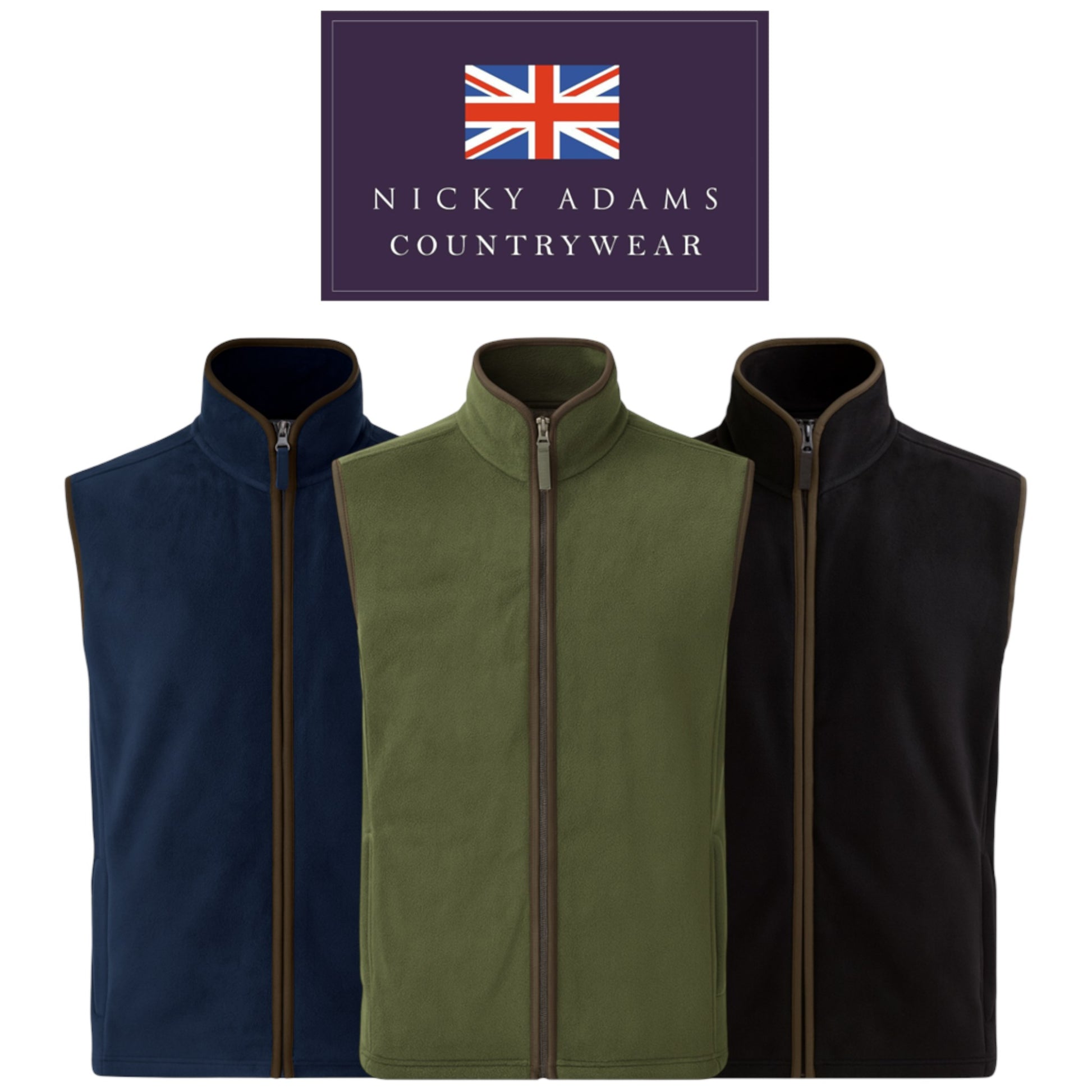 Nicky Adams men's navy, green and black fleece bodywarmer – high quality, sleeveless outdoor gilet with 2 zipped side pockets, ideal for walking, fishing, and all-season wear