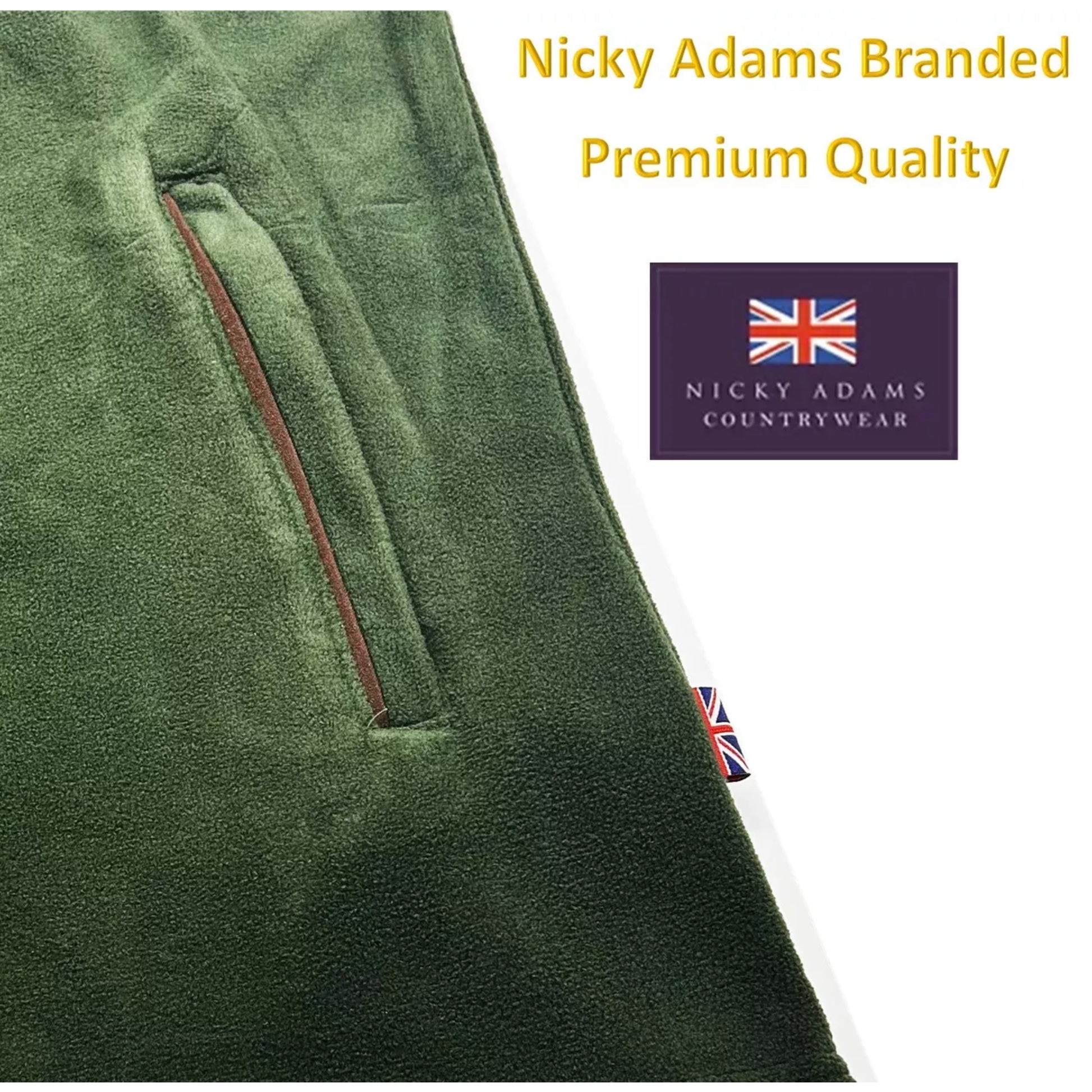 Nicky Adams green fleece bodywarmer – high quality, sleeveless outdoor gilet with 2 zipped side pockets, ideal for walking, fishing, and all-season wear