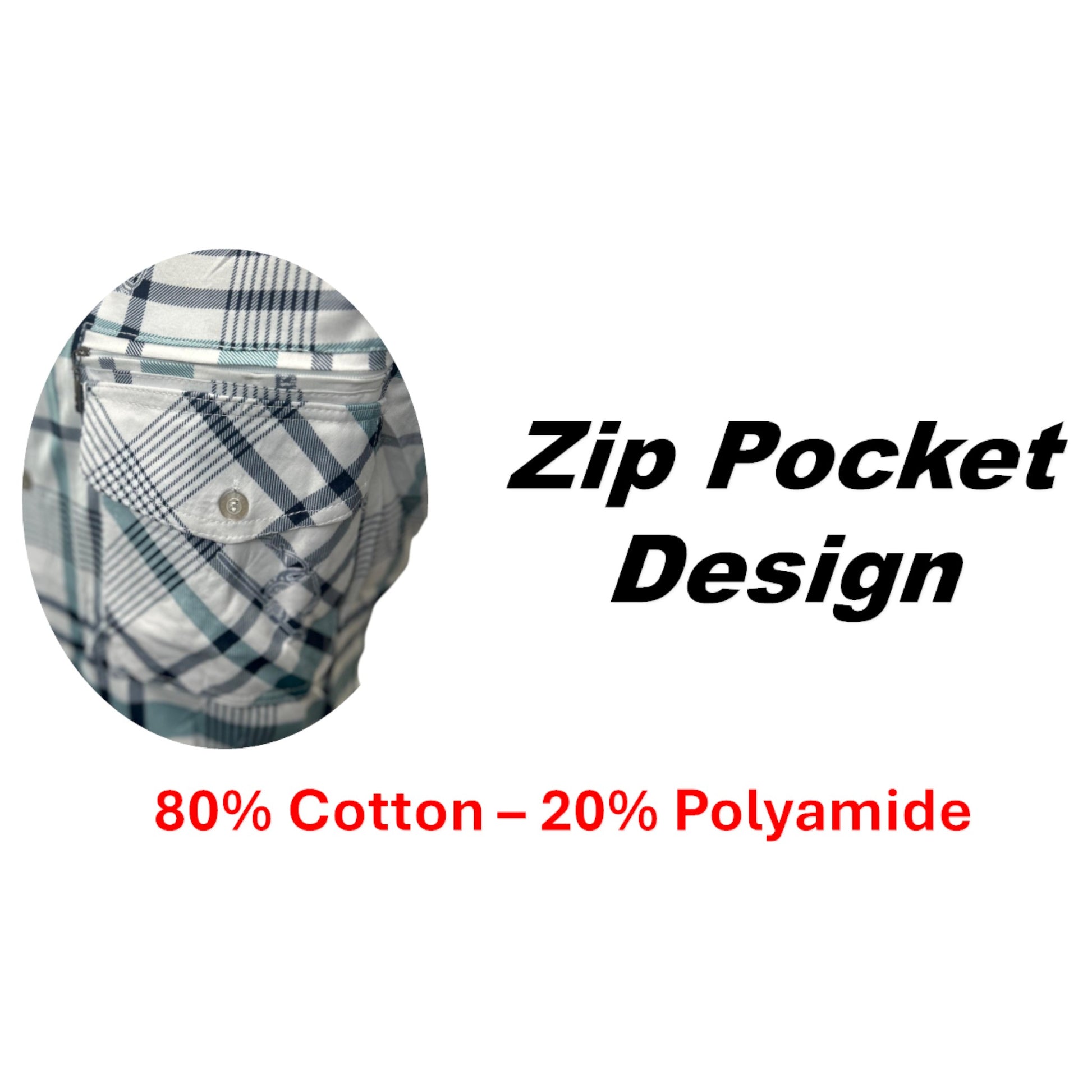 Men's short sleeve check shirt in white and green – button-up casual shirt with chest pockets