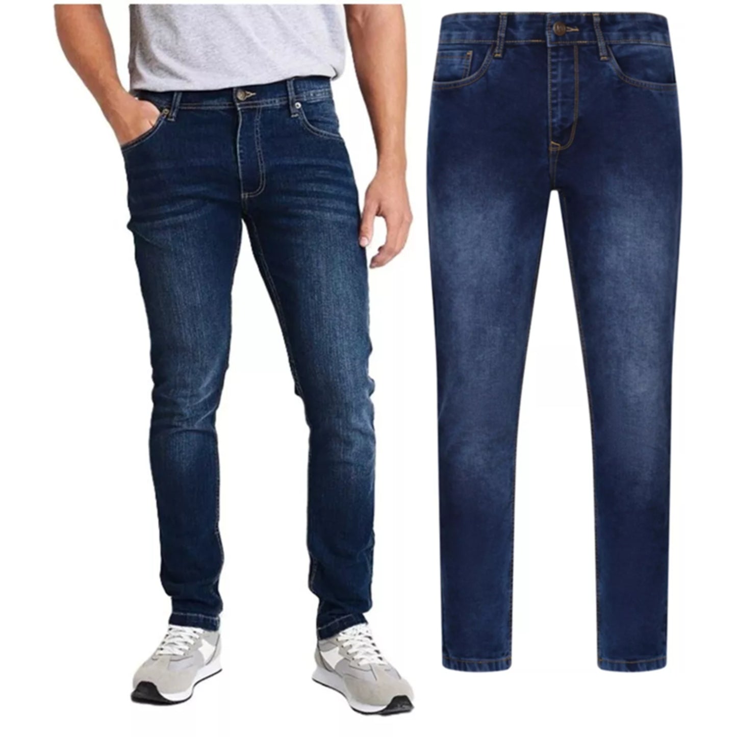 Men's JDN slim fit jeans in stone wash denim with classic five-pocket design and faded detailing