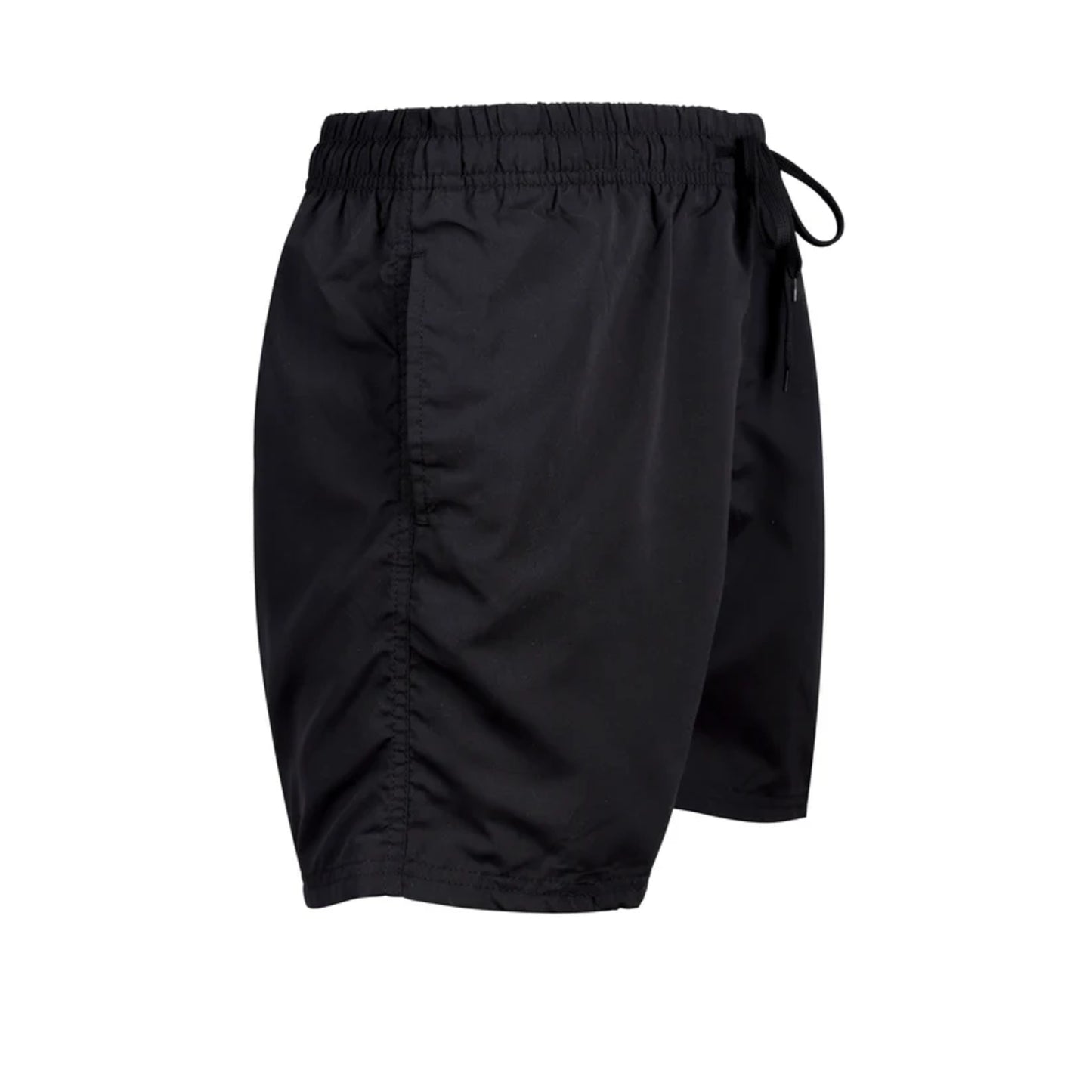 Men's plain black swim shorts – quick-dry fabric with elastic waistband and drawstring