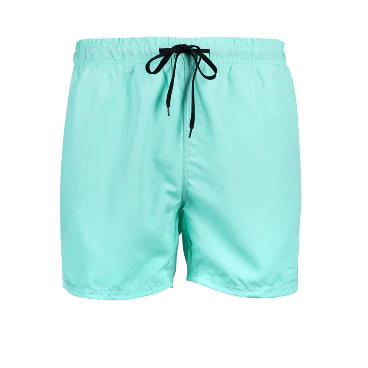 Men's plain green mint swim shorts – quick-dry fabric with elastic waistband and drawstring