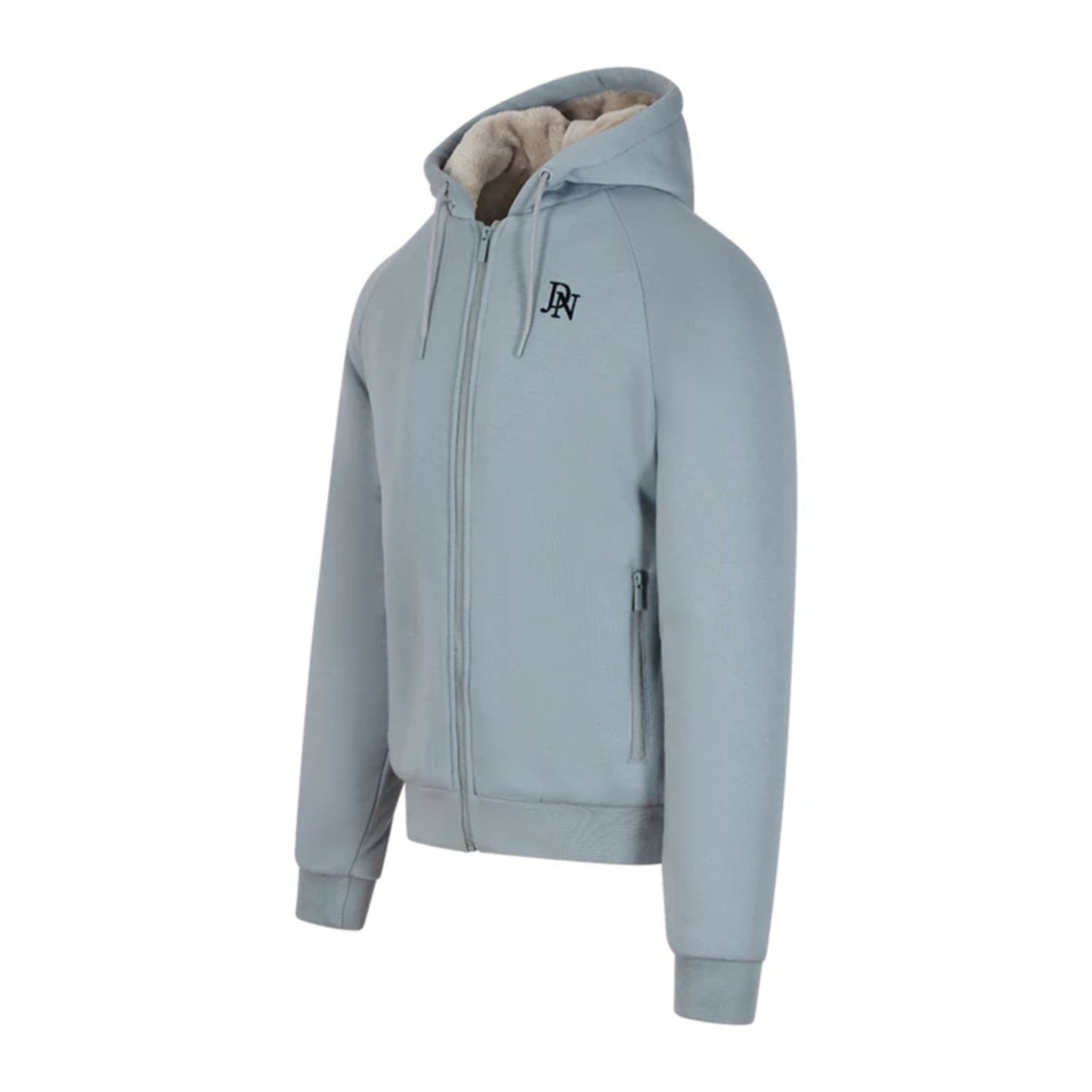 Men's JDN thick fleece-lined tracksuit in light grey – full zip hoodie and joggers set with soft interior for winter warmth