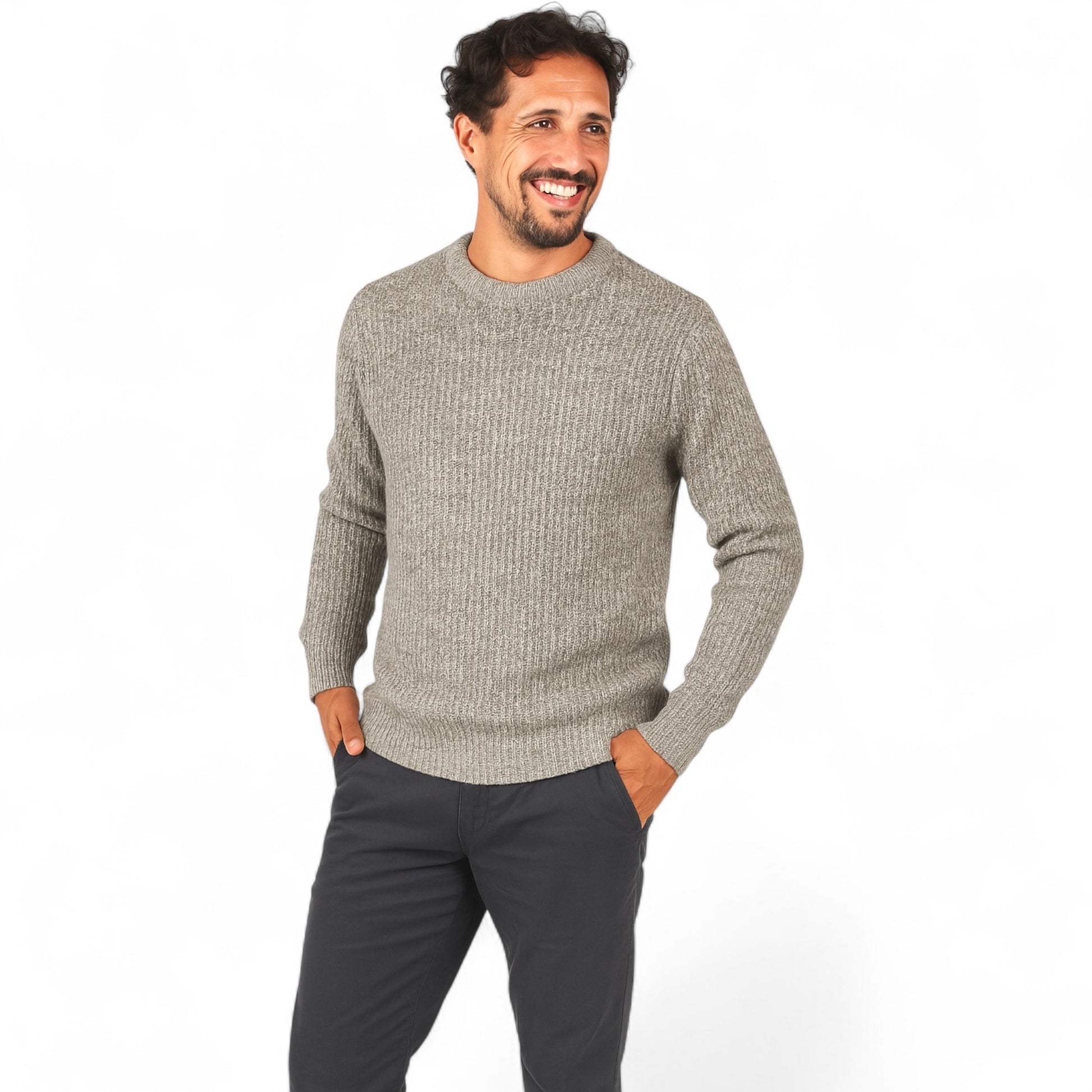 Men’s Ex Store Jack & Jones chunky knit jumper in grey twist – warm ribbed knit sweater for