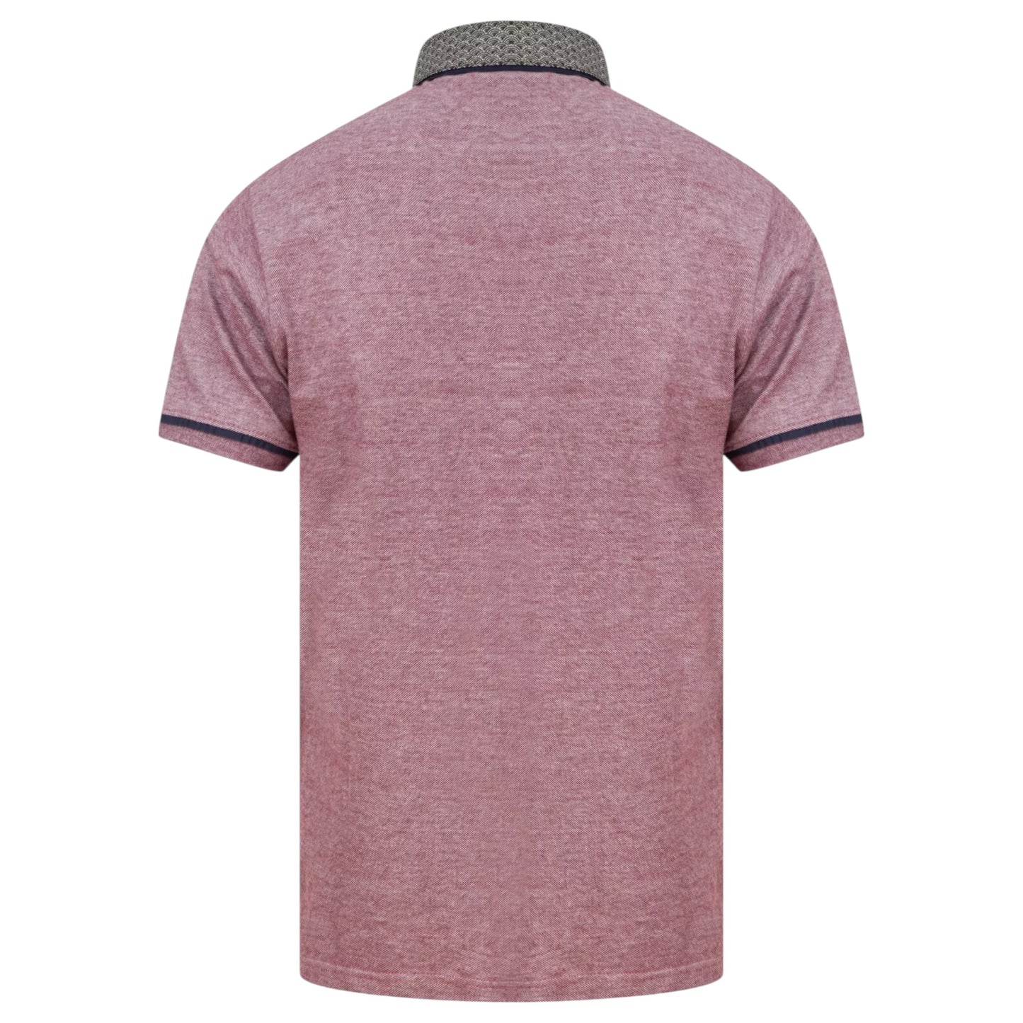 Men’s red, burgundy, maroon contrast collar polo shirt with patterned trim and short sleeves – smart casual cotton top.