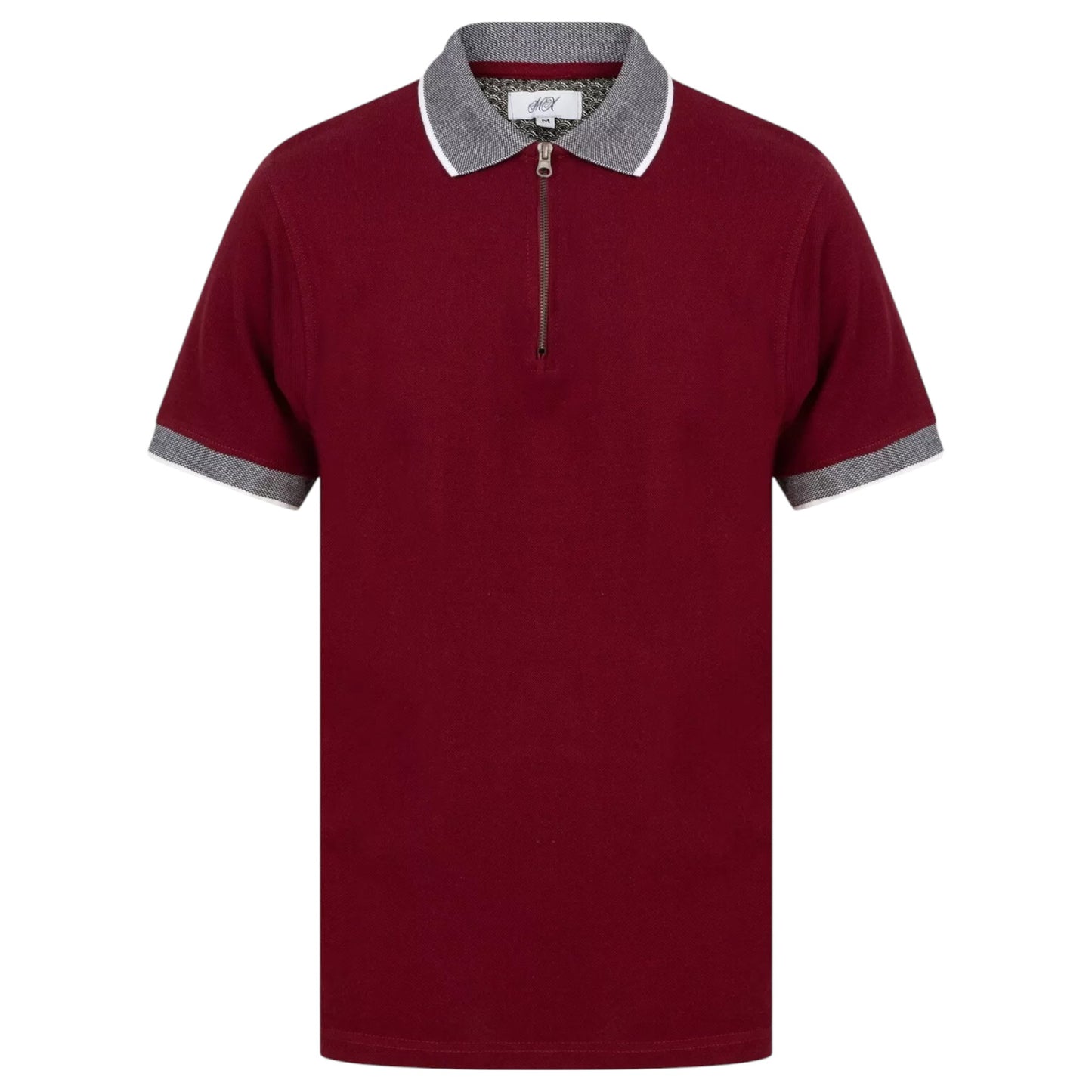 Mens Maroon, red, burgundy Zip Neck Polo shirt Top