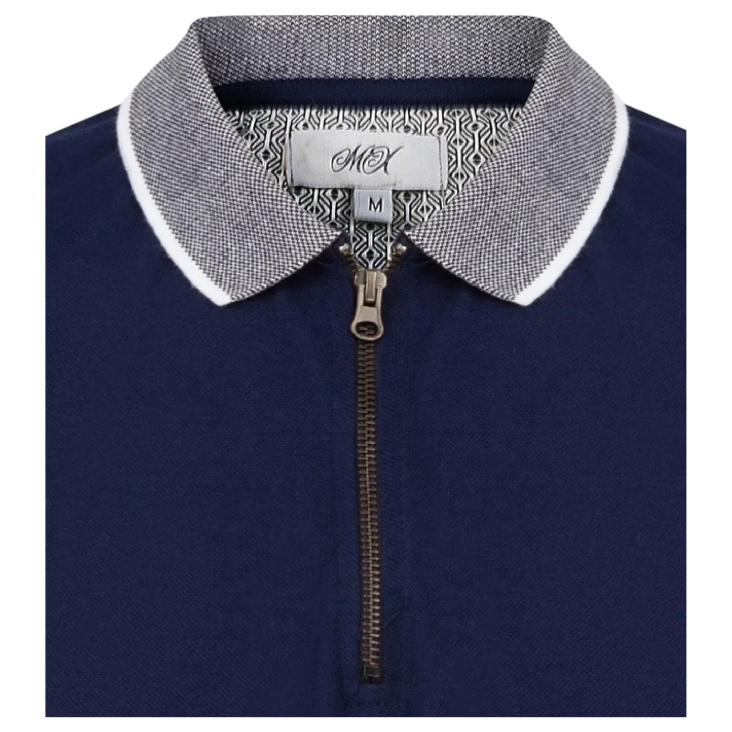 Mens Navy Zip Neck Polo shirt Top