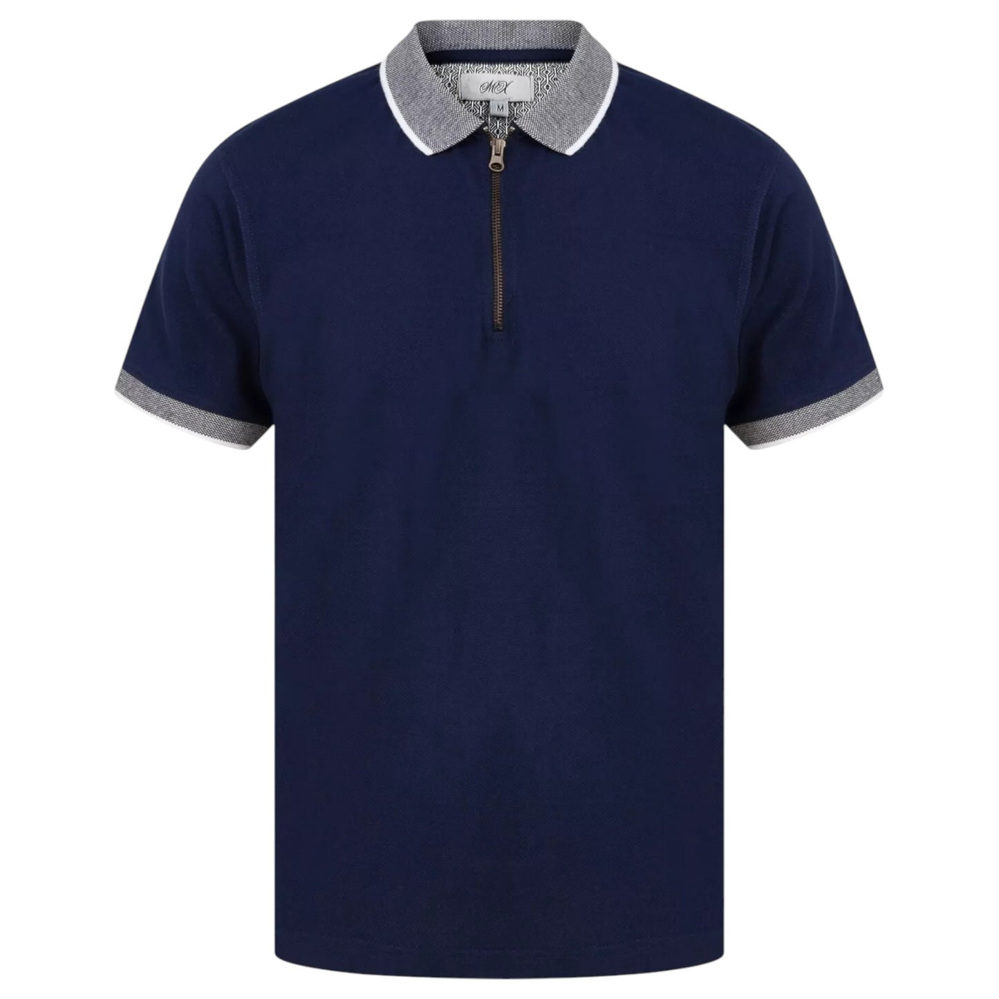 Mens Navy Zip Neck Polo shirt Top