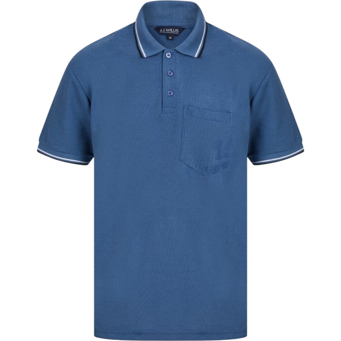 Mens Petrol Blue Tipped Collar Polo Shirt