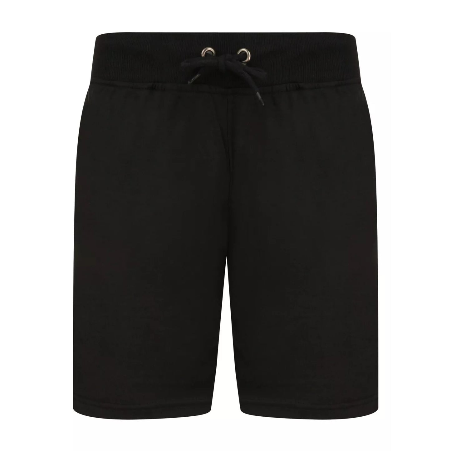 Men's black jersey sweat shorts with adjustable drawstring waistband and secure zip pockets