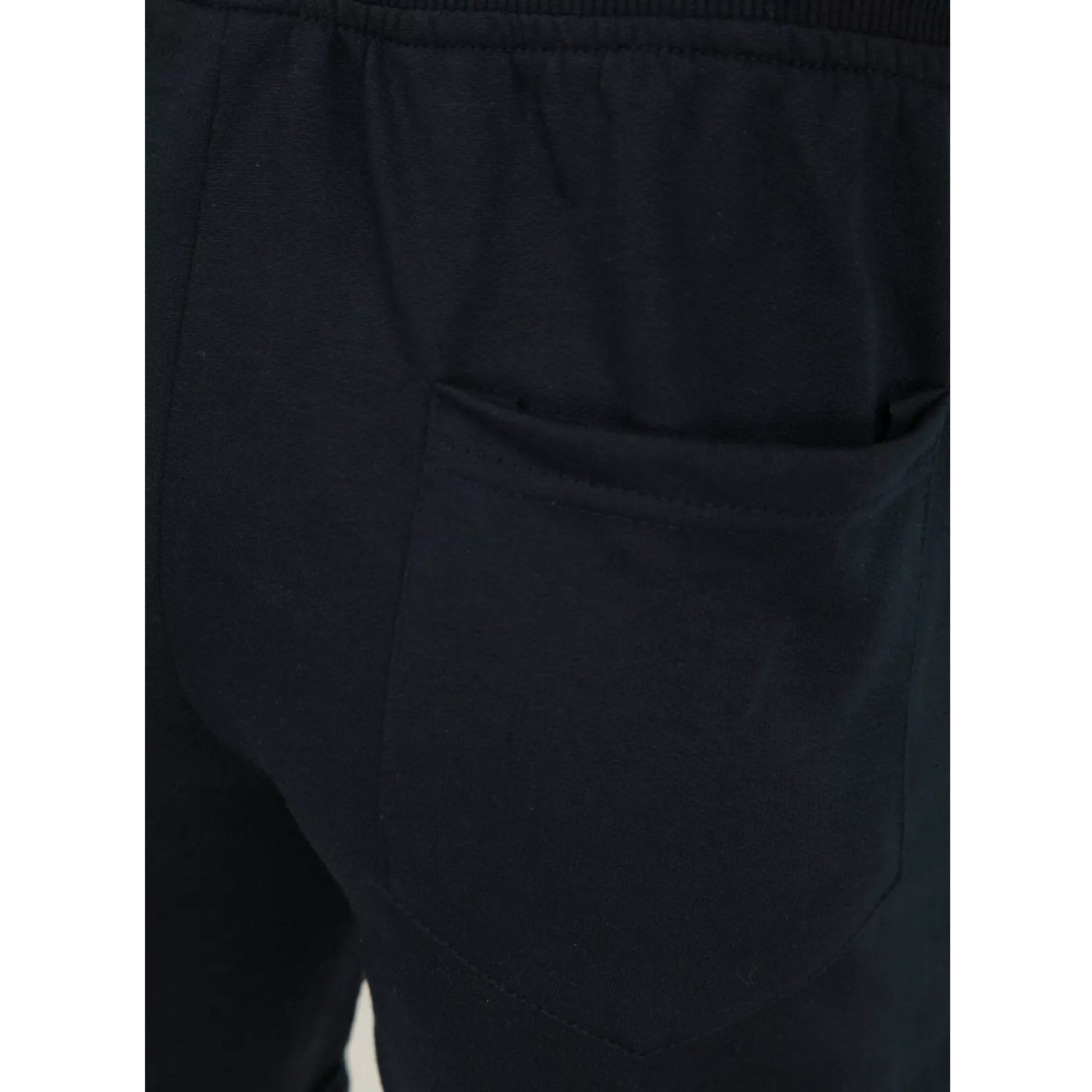 Men's Navy jersey sweat shorts with adjustable drawstring waistband and secure zip pockets