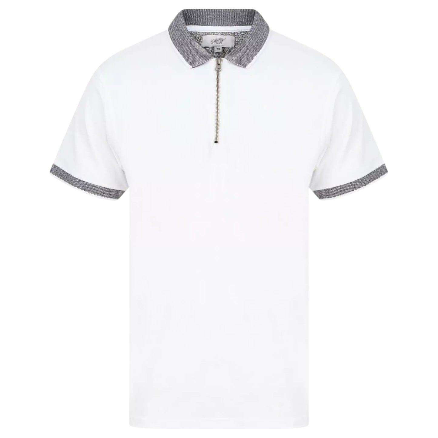 Mens White Zip Neck Polo shirt Top