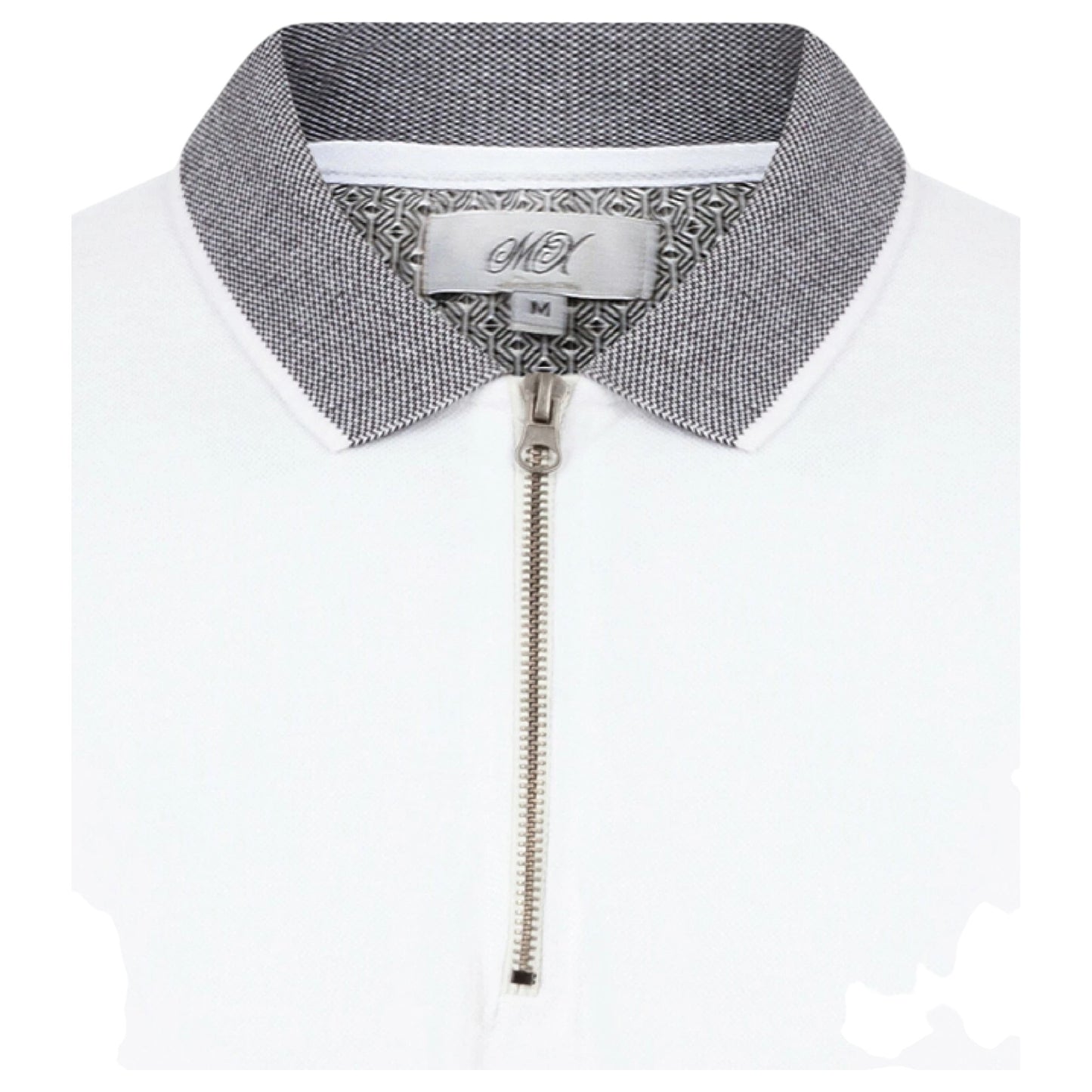 Mens White Zip Neck Polo shirt Top