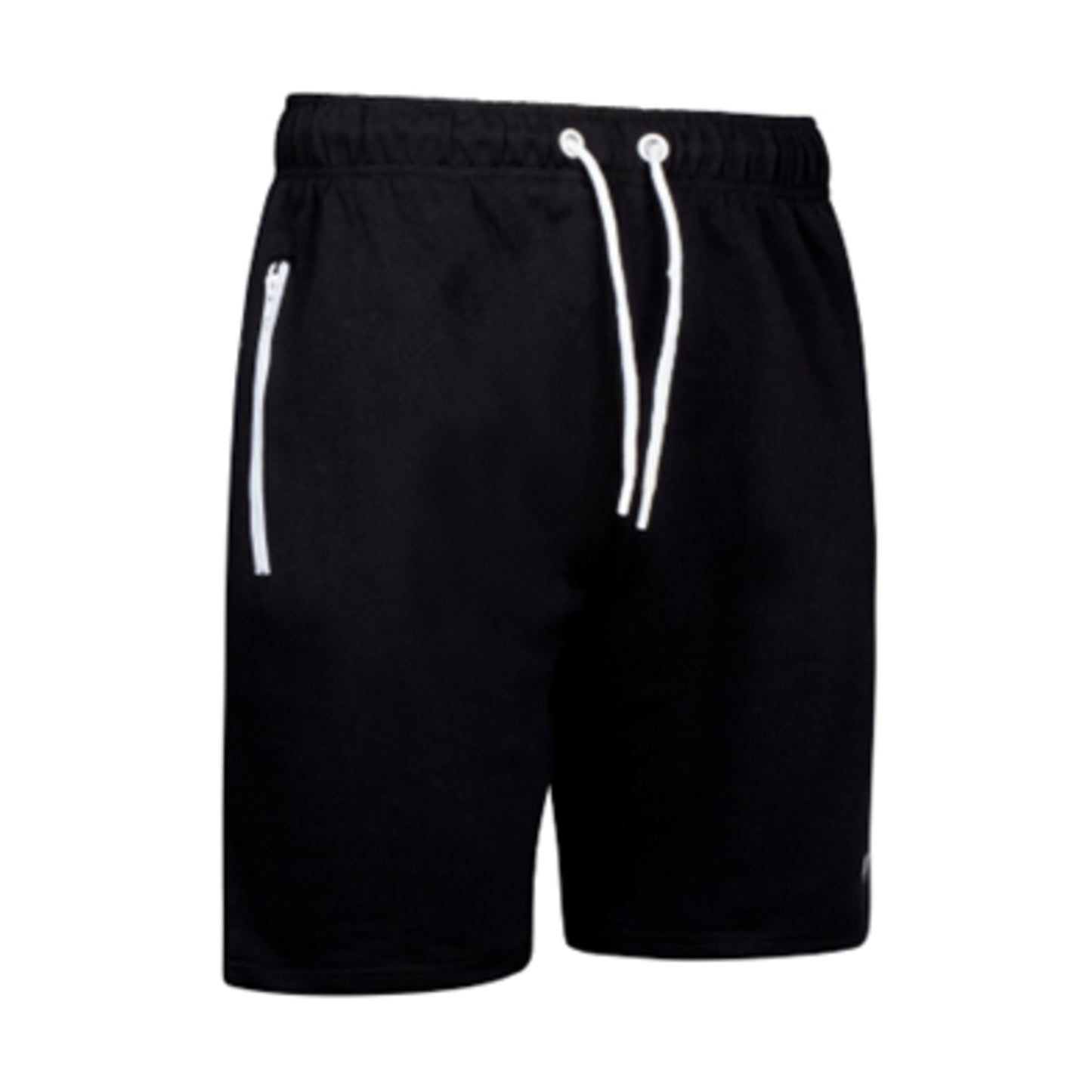 Men's high-quality black jersey shorts with elastic waistband, white drawstring, and zip pockets ā casual athletic summer shorts