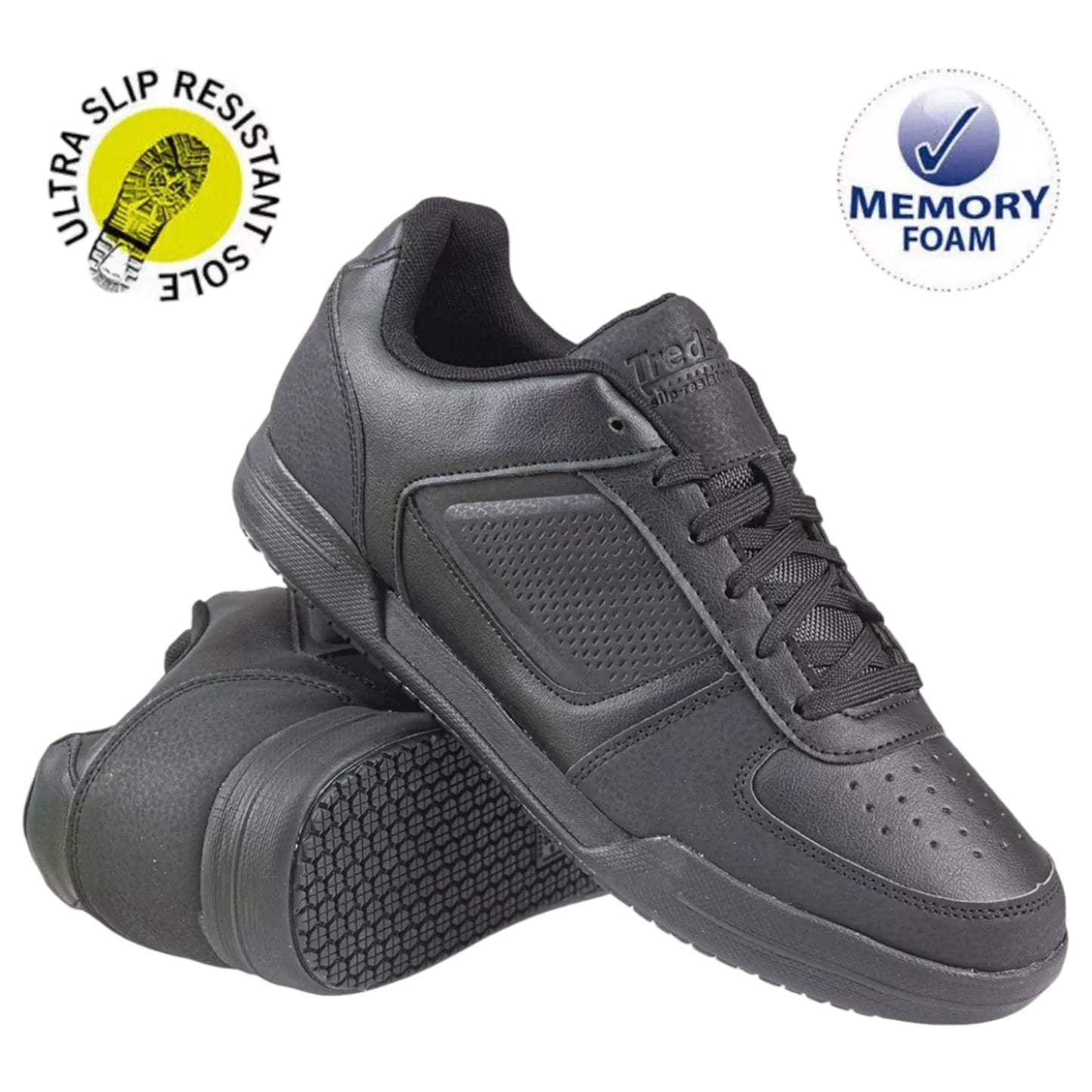 Men's Black Slip Resisitant Memory Foam Black Work Shoes Trainers