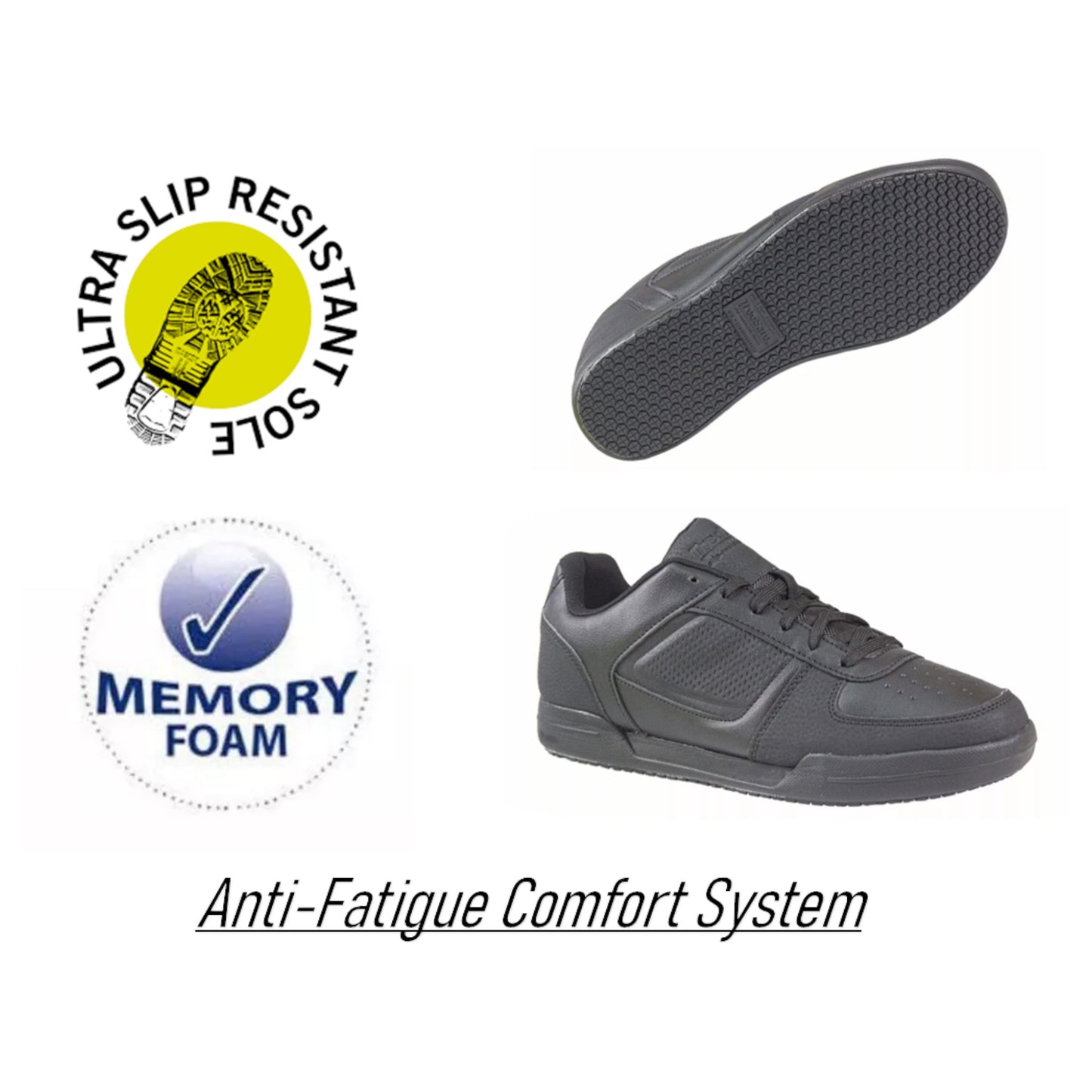 Men's Black Slip Resisitant Memory Foam Black Work Shoes Trainers