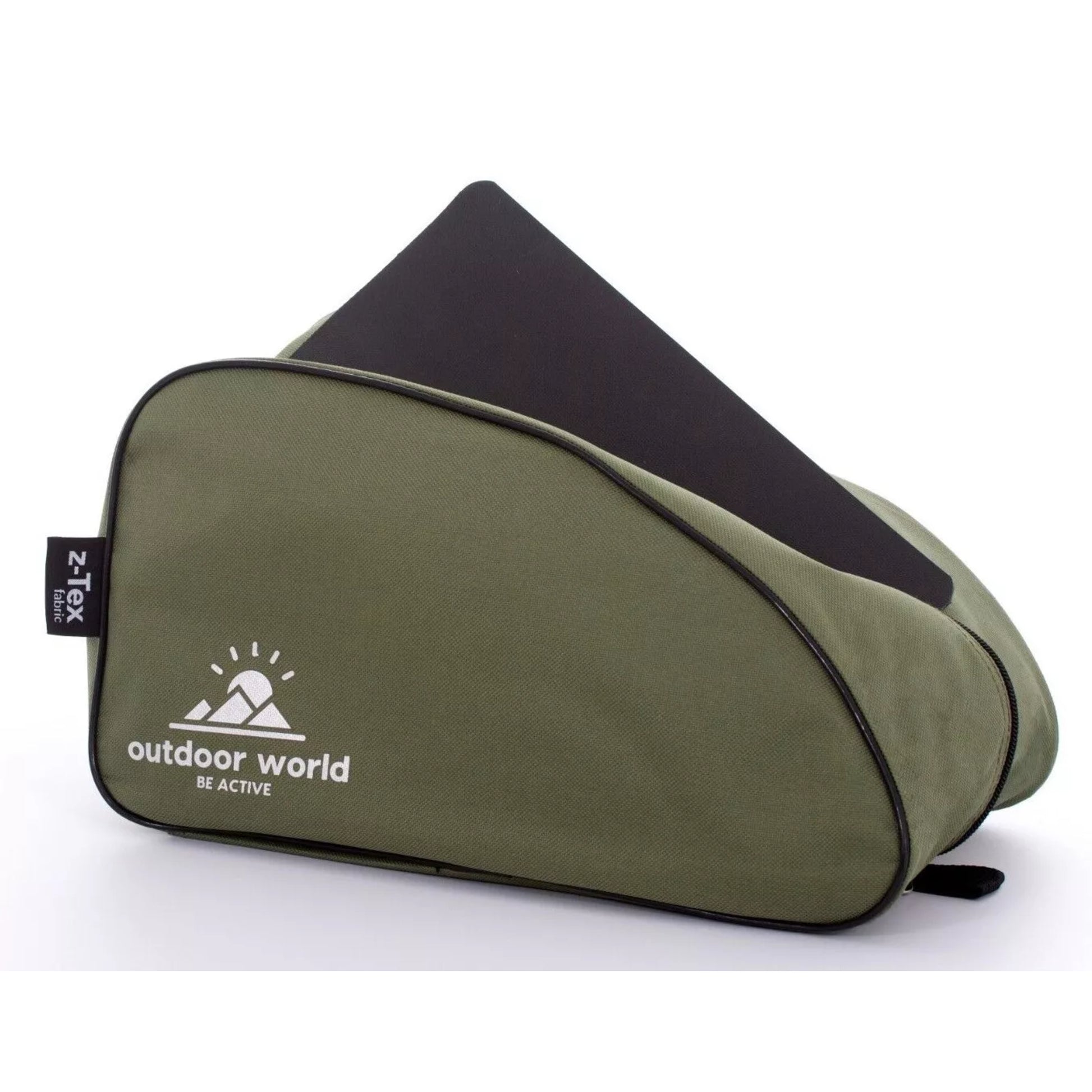 Outdoor World branded waterproof boot bag in olive with 2-way zip, strong carry handle, and durable 600D fabric ā ideal for hiking, sports, and travel