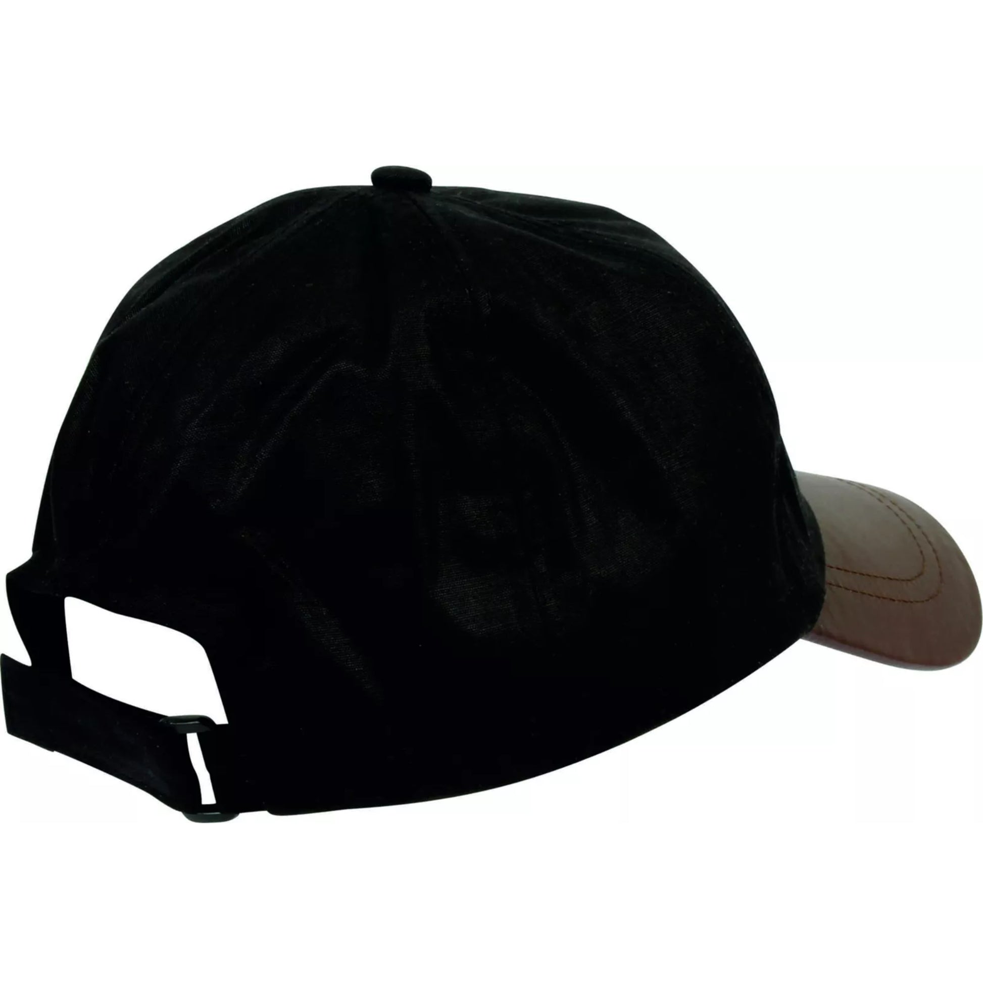 Men's wax baseball cap with brown leather peak, water-resistant outdoor hat in black