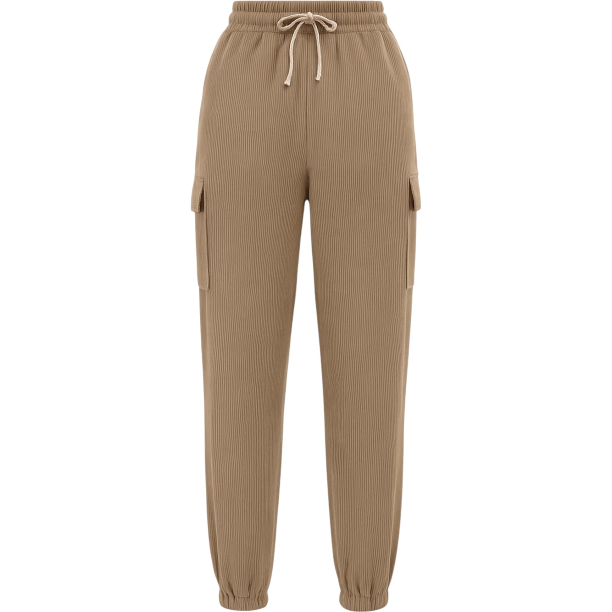 Ladies beige cord cargo joggers with pockets – casual relaxed fit