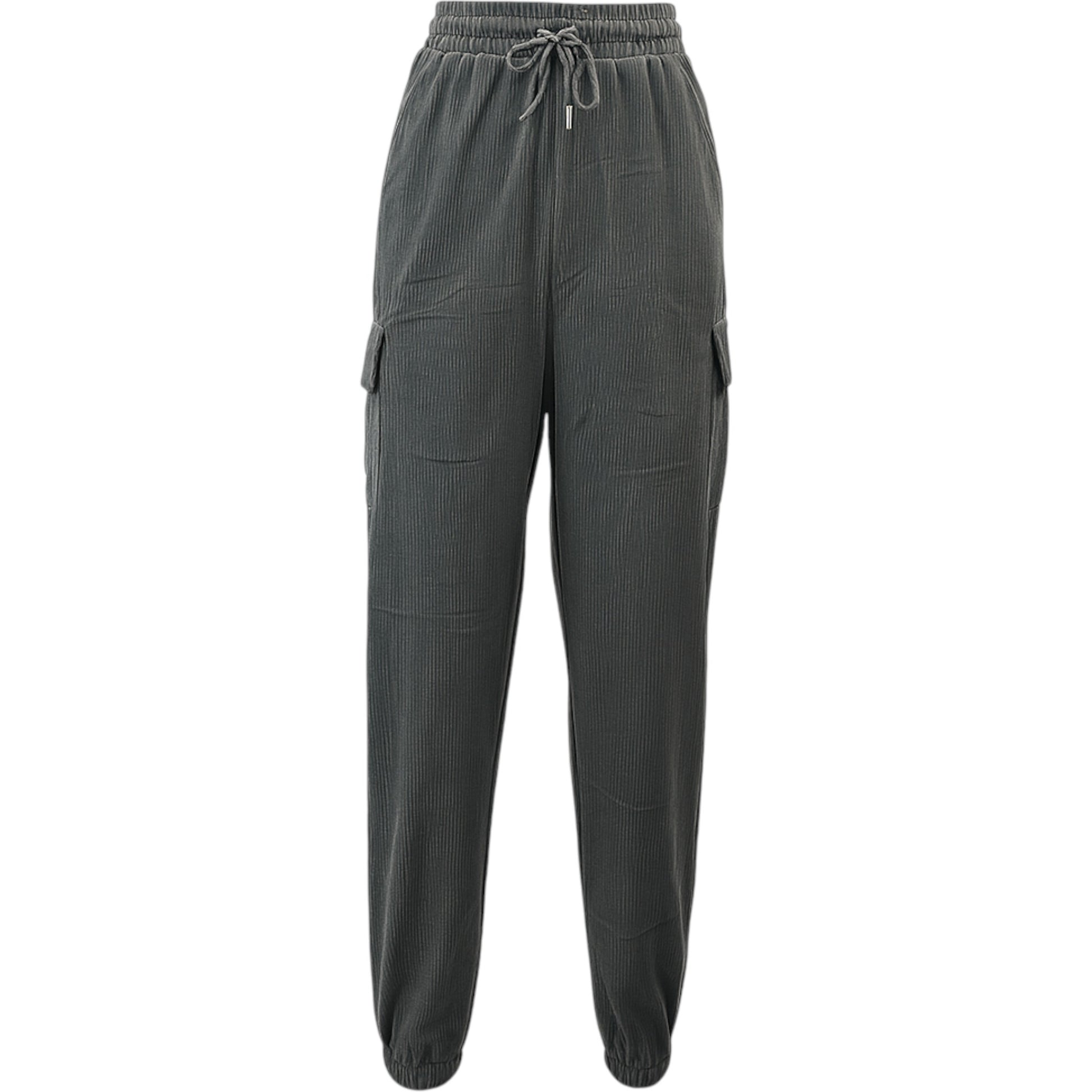 Ladies grey cord cargo joggers with pockets – casual relaxed fit