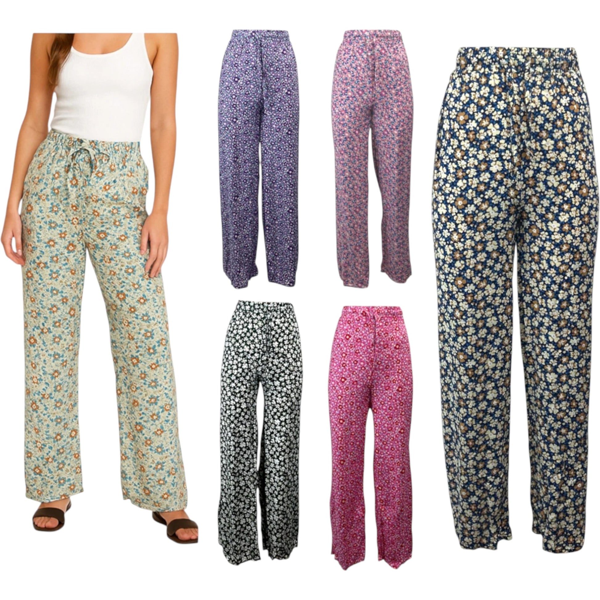 women’s floral print wide leg lounge palazzo trousers