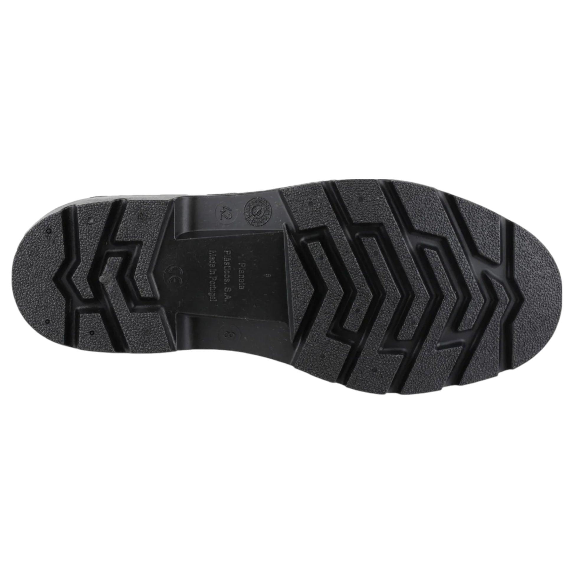 Close-up of men's Dunlop wellington boot sole – heavy-duty anti-slip tread for grip on wet or muddy surfaces